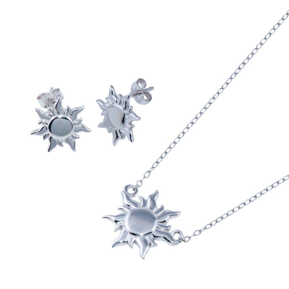 Rhodium Plated 925 Sterling Silver Sun Charm Set - STS00547