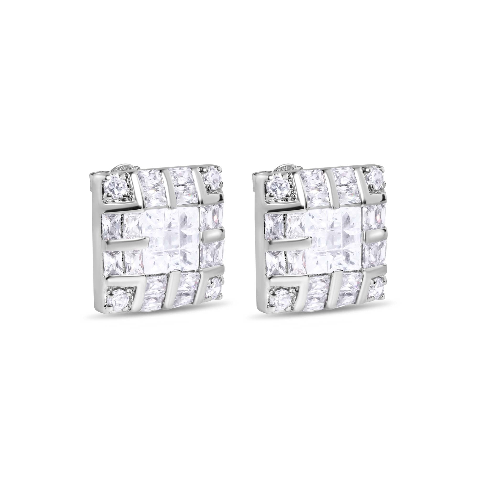 Final Price-Rhodium Plated 925 Sterling Silver Square INV Clear CZ Earrings 15mm - STEM131