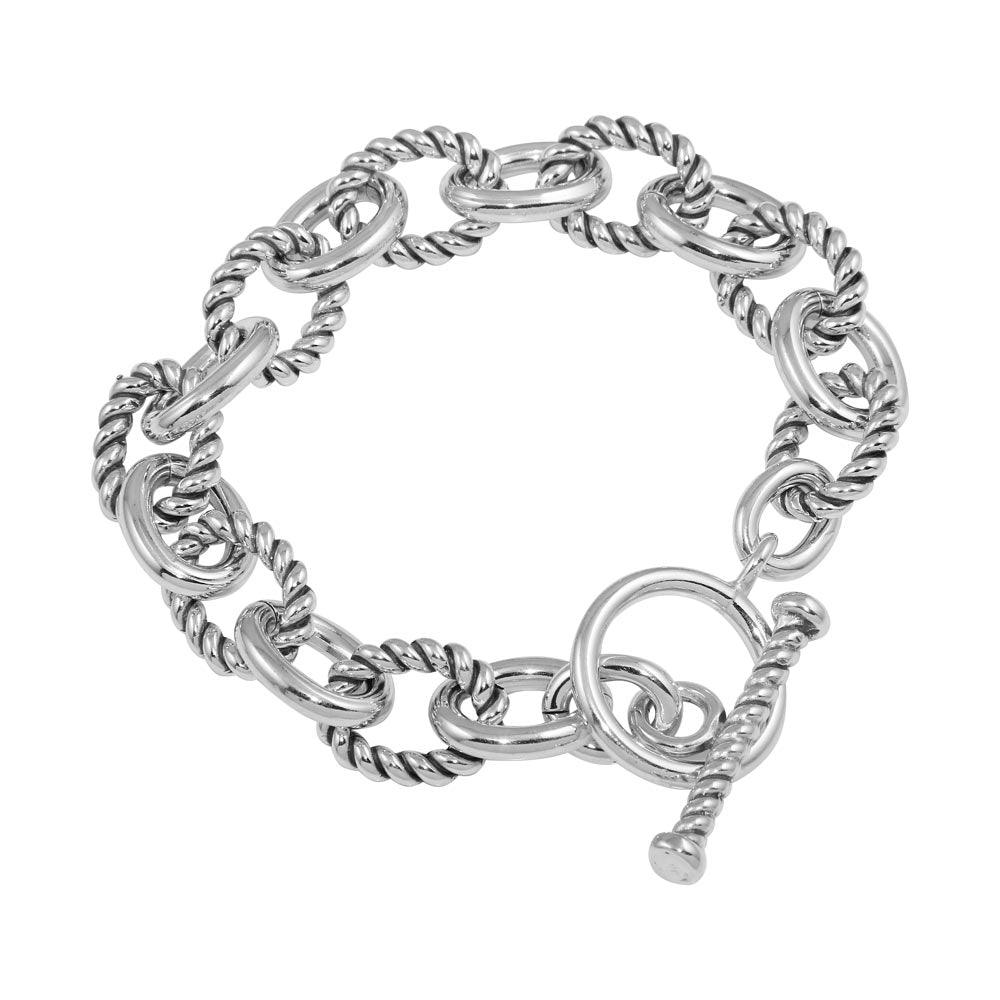 High Polished 925 Sterling Silver Alternating Rope Link Bracelet - THB00002