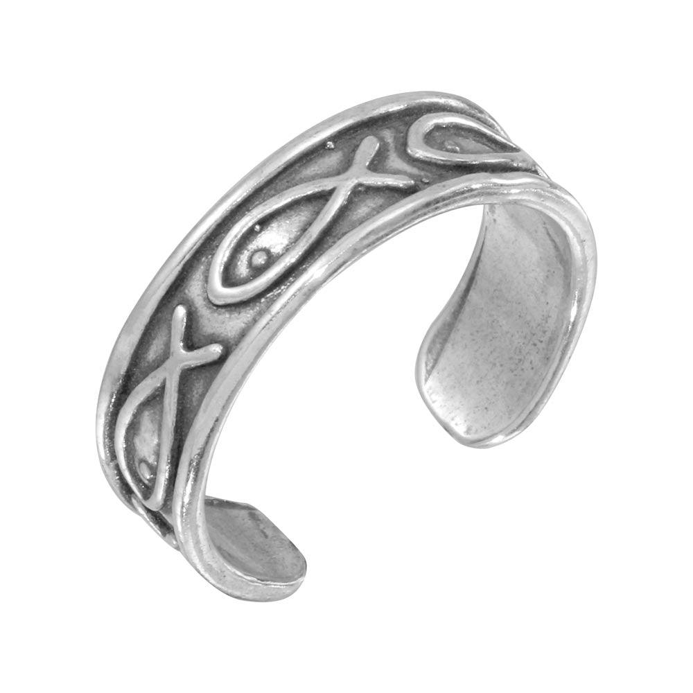 Silver 925 Religious Fish Symbol Adjustable Toe Ring - TR150-A