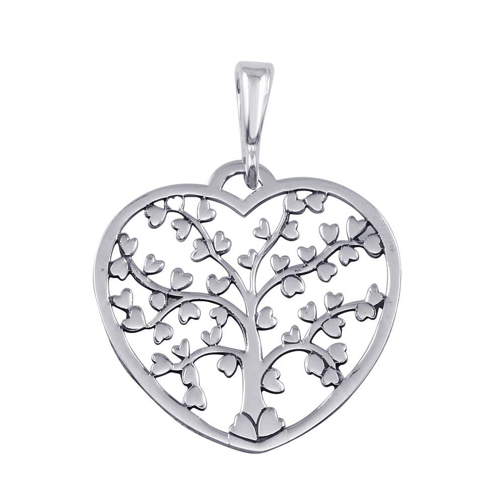 925 Sterling Silver Flat Heart-Shaped Heart Tree Pendant - TRP00001