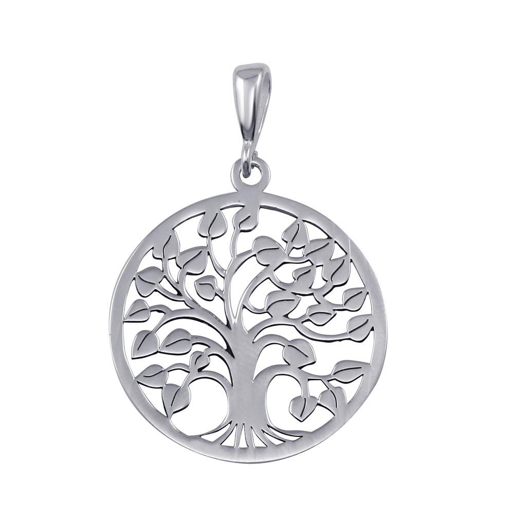 Rhodium Plated 925 Sterling Silver Round Tree of Life Pendant - TRP00002