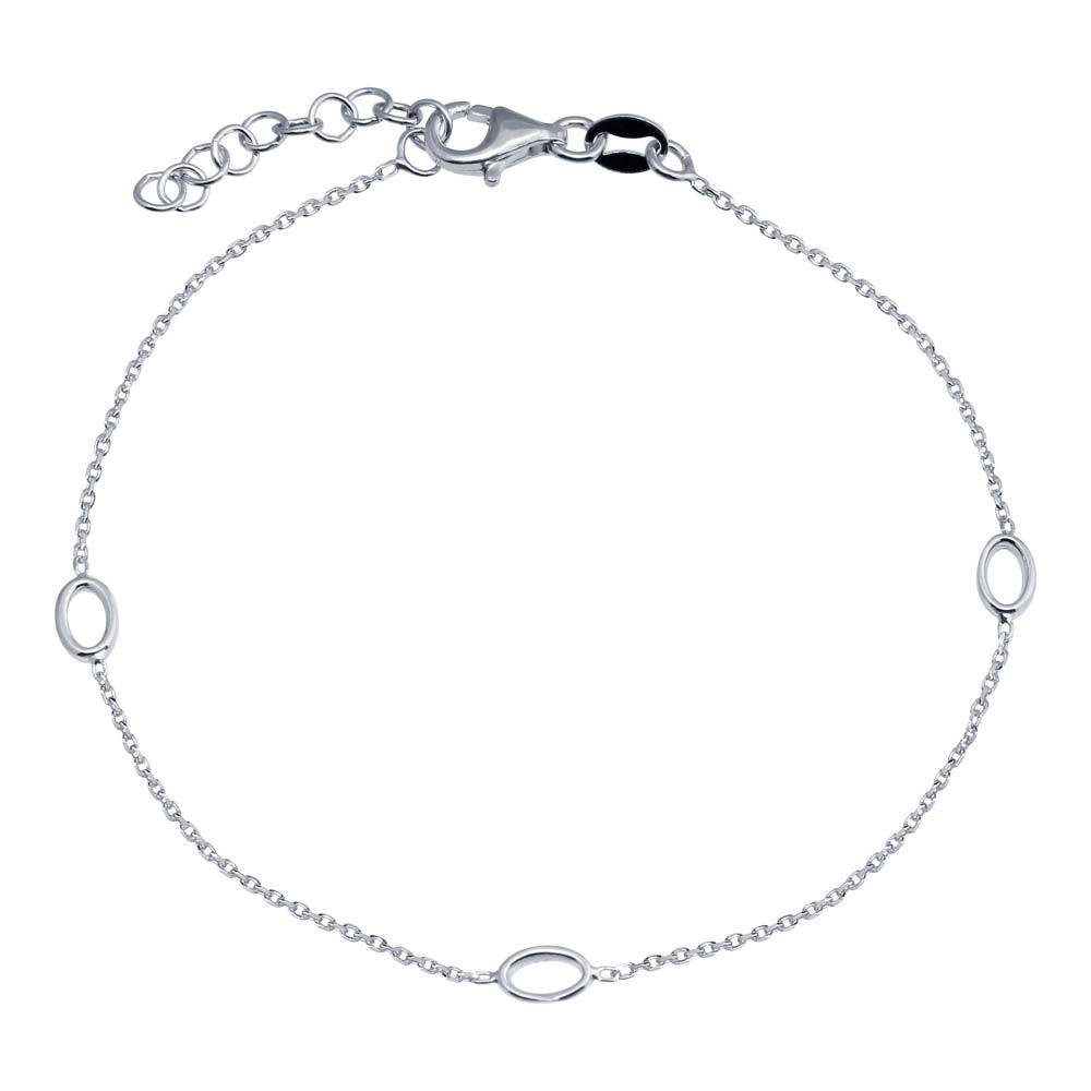 Rhodium Plated 925 Sterling Silver Single Strand Bracelet with 3 Oval Element - VGB18RH