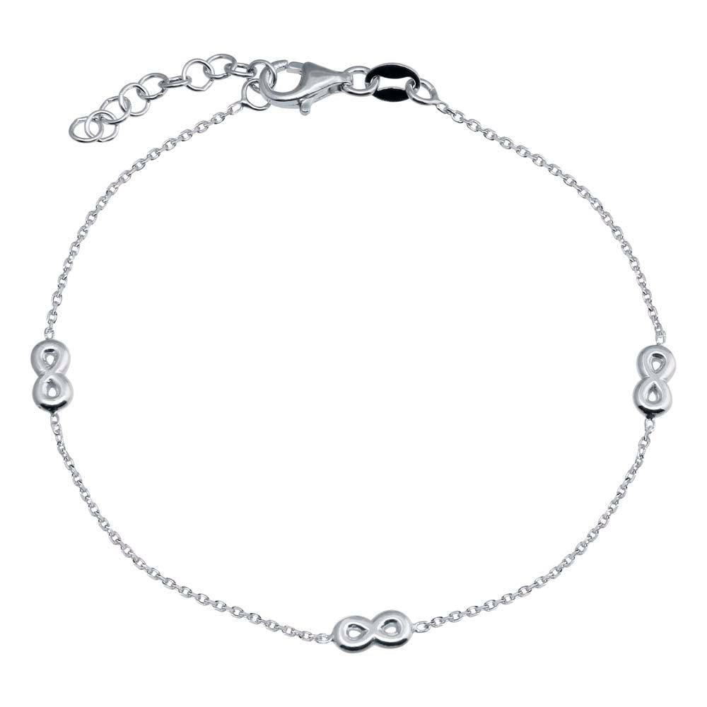 Rhodium Plated 925 Sterling Silver Single Strand Bracelet with 3 Infinity Element - VGB22RH