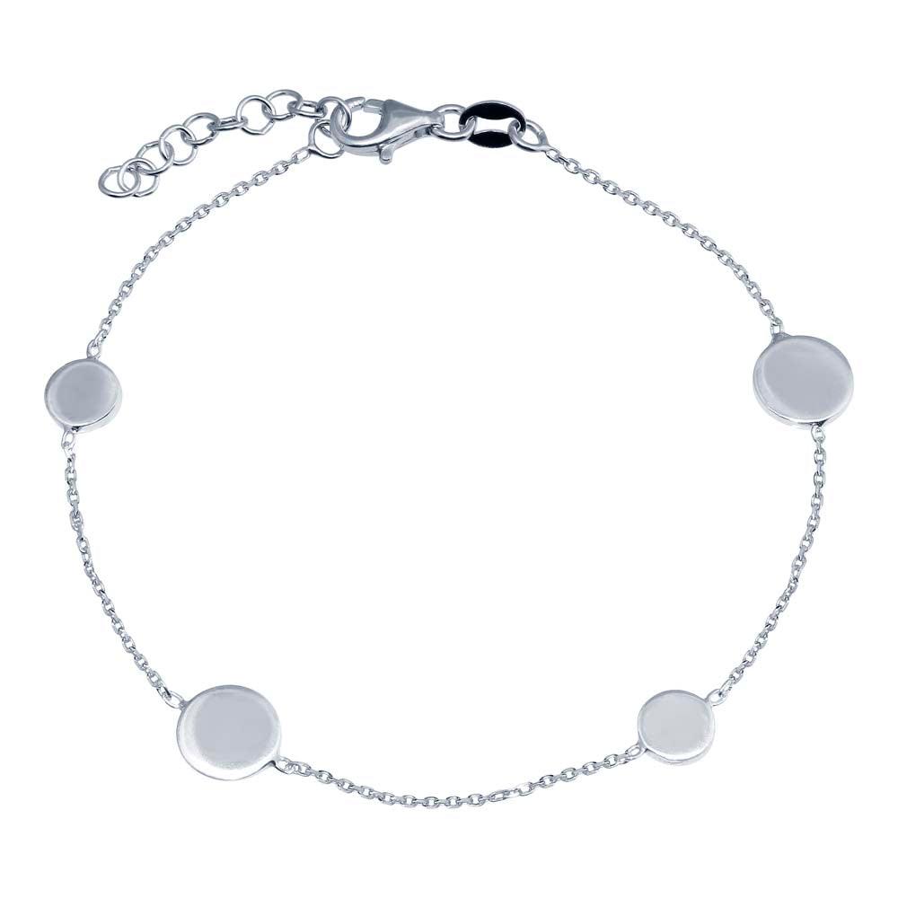 Rhodium Plated 925 Sterling Silver Single Strand Bracelet with 4 Disc - VGB24RH