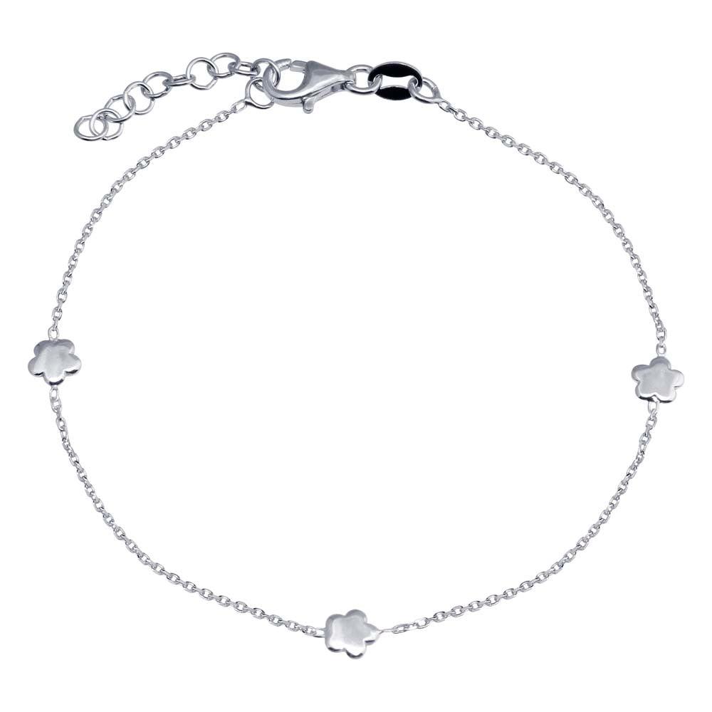 Rhodium Plated 925 Sterling Silver Single Strand Bracelet with 3 Star Element - VGB27RH