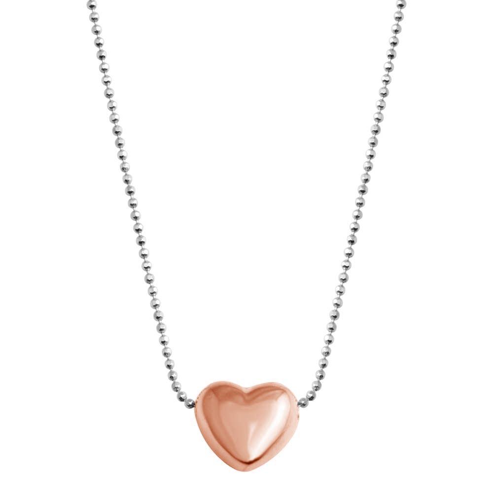 Rhodium Plated 925 Sterling Silver Sliding Rose Gold Plated Heart - VGC17RGP