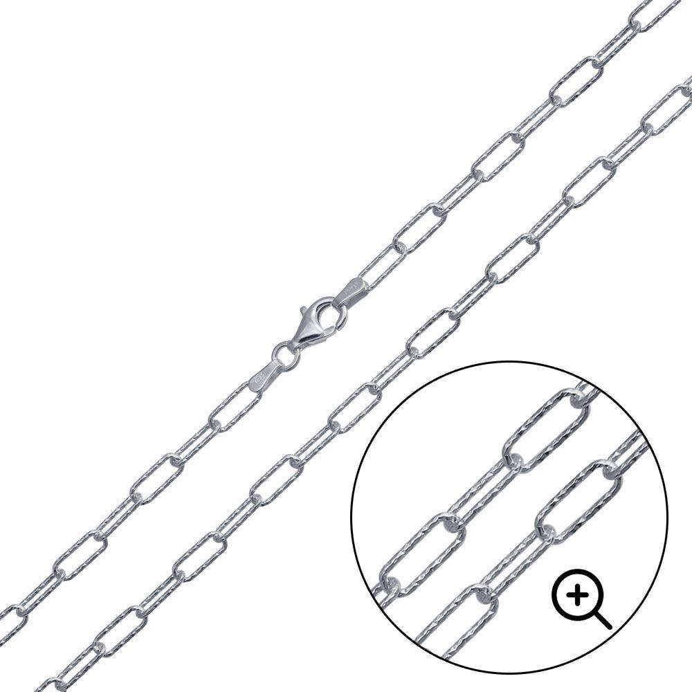 Rhodium Plated 925 Sterling Silver Diamond Cut Paperclip Link Chain 3.2mm - VGC21 RH