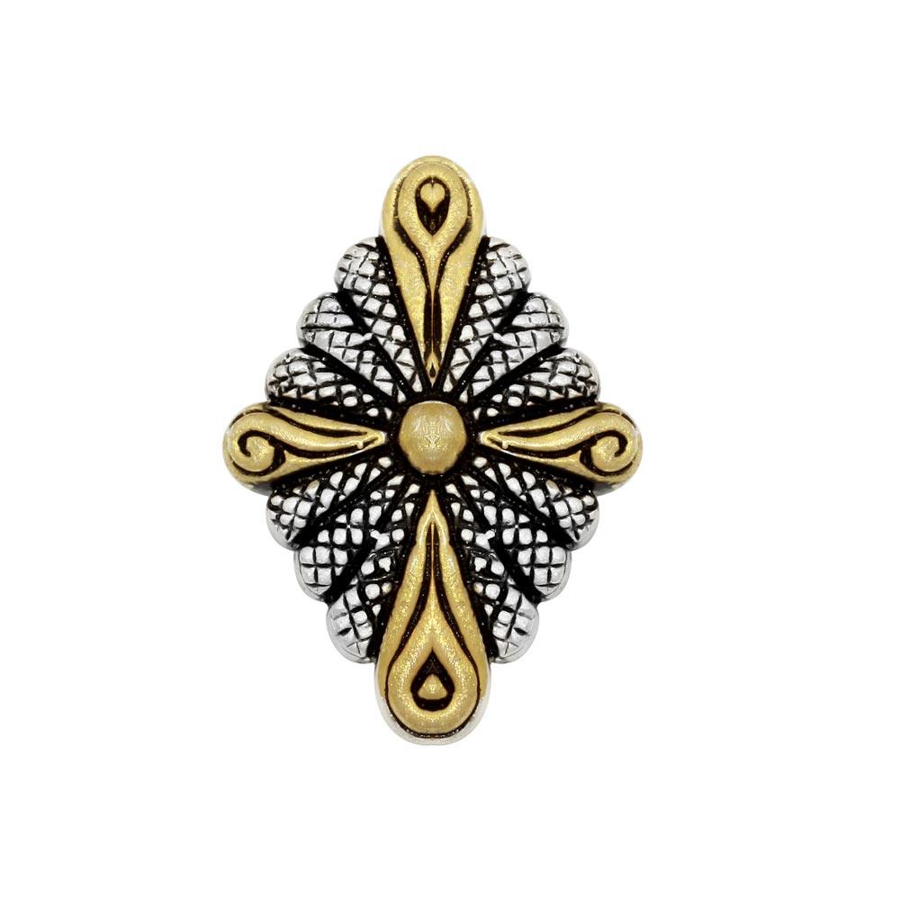 Closeout-Two-Tone 925 Sterling Silver Diamond-Shaped Pendant with Cross Design - P PS 840