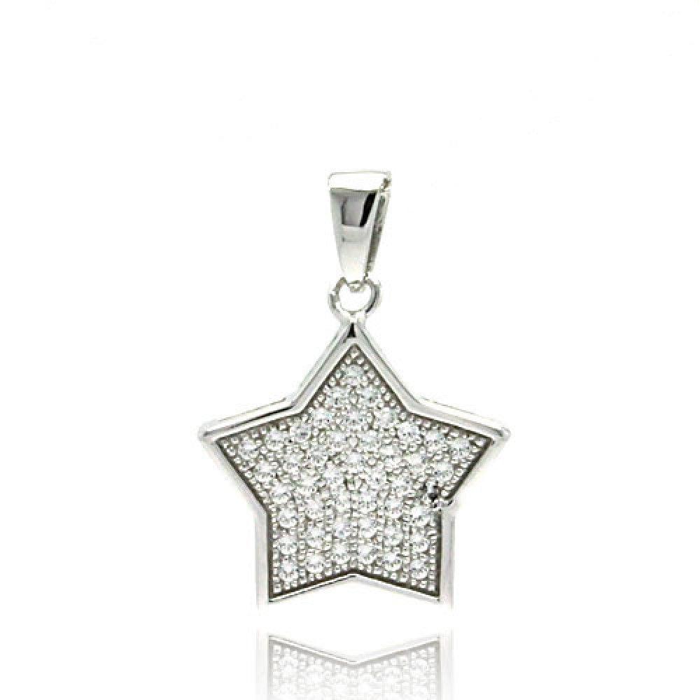 Closeout-Silver 925 Rhodium Plated Star CZ Inlay Dangling Pendant - ACP00043