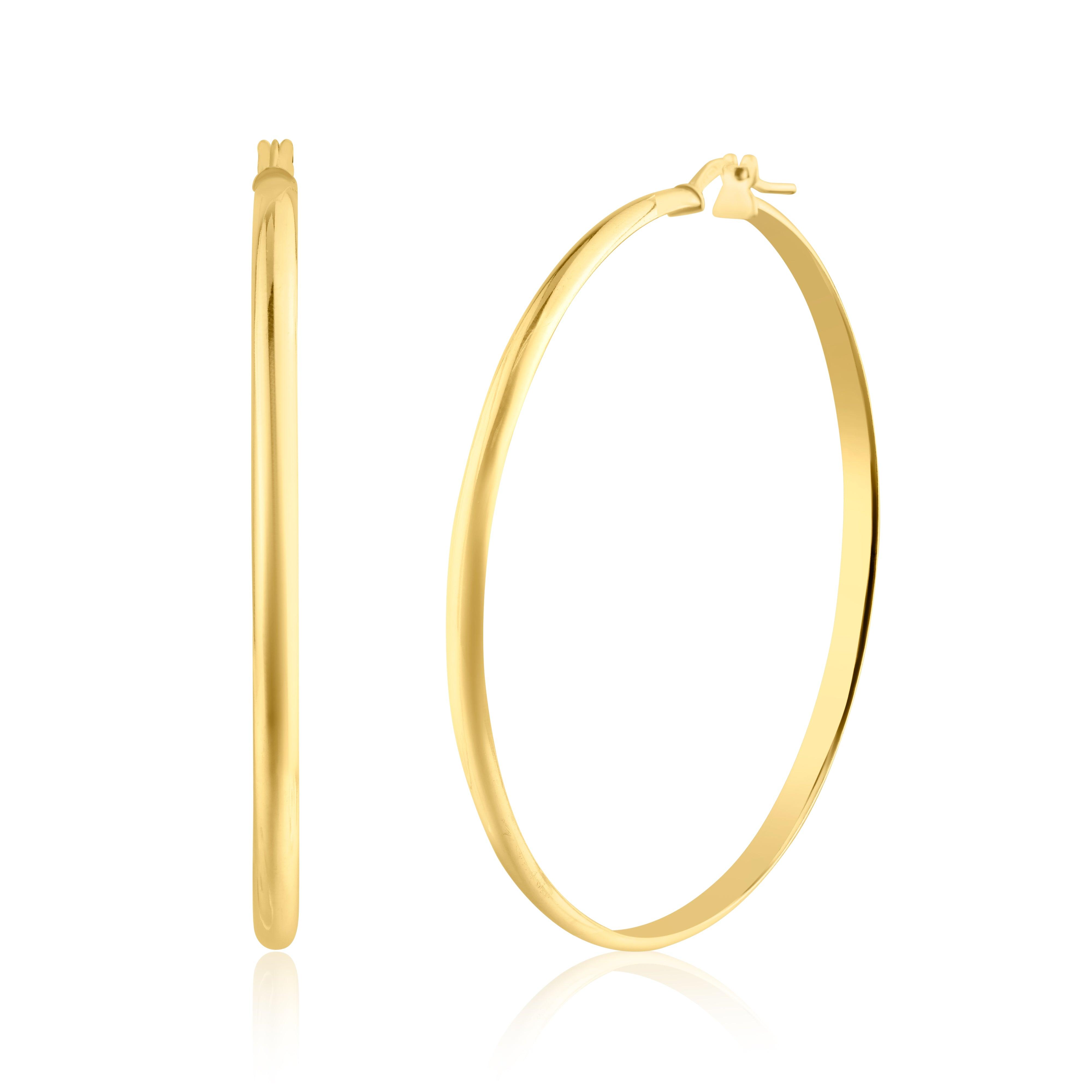 Gold Plated 925 Sterling Silver Silver Dome 3.5mm Hoop Earring - ARE00027GP