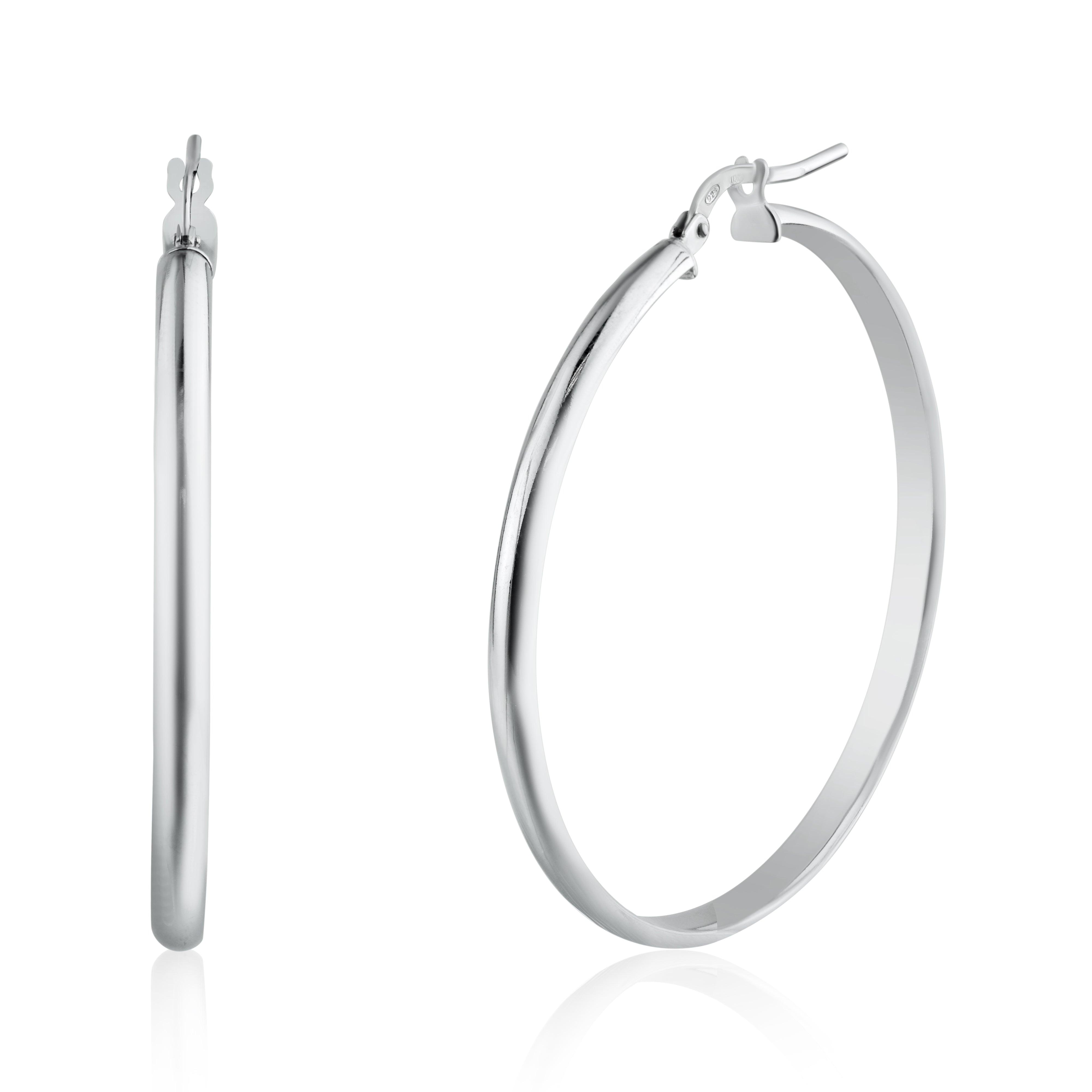 Rhodium Plated 925 Sterling Silver Silver Dome 3.5mm Hoop Earring - ARE00027RH