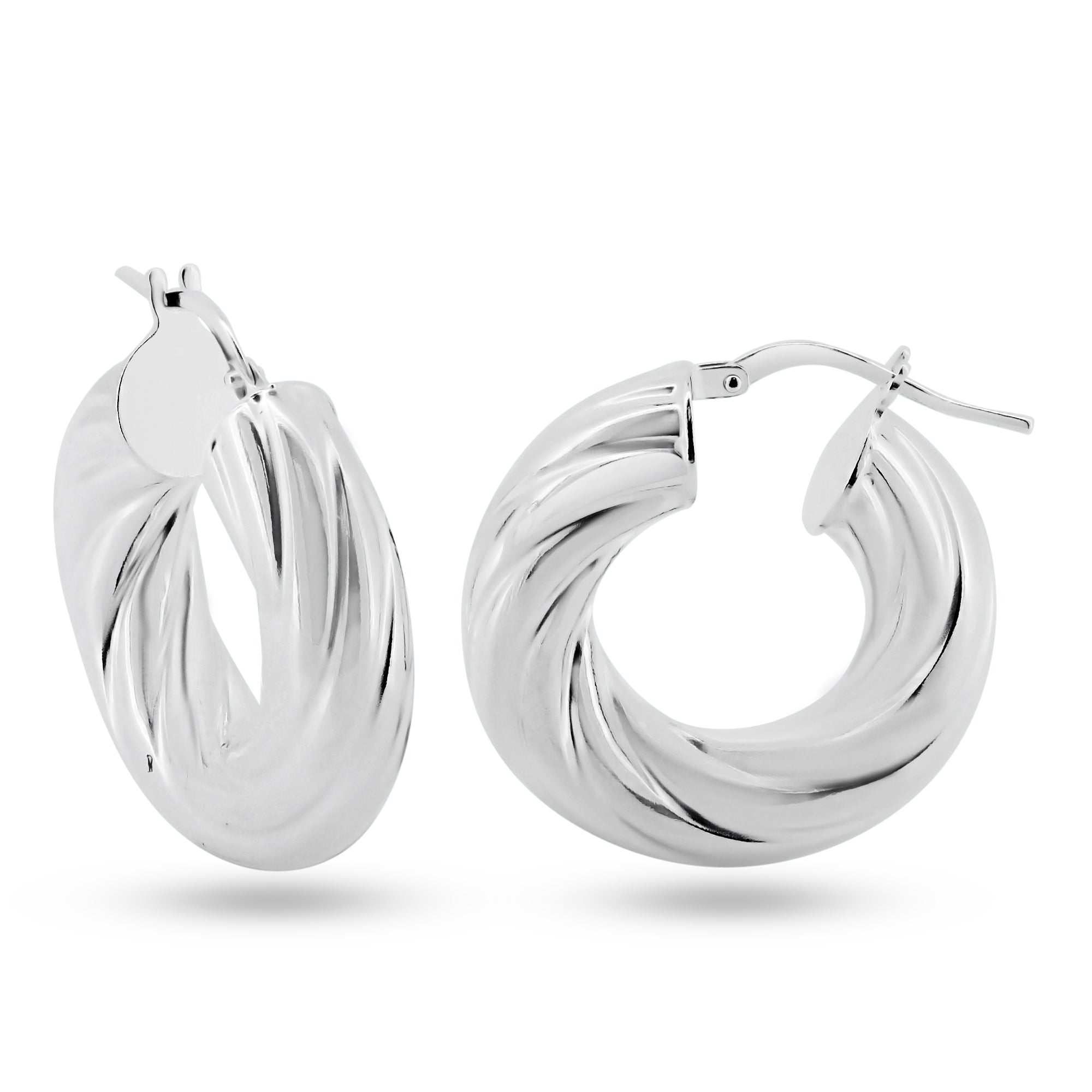 Rhodium Plated 925 Sterling Silver Silver Twisted Inner Size 12mm Hoop Earrings - ARE00029