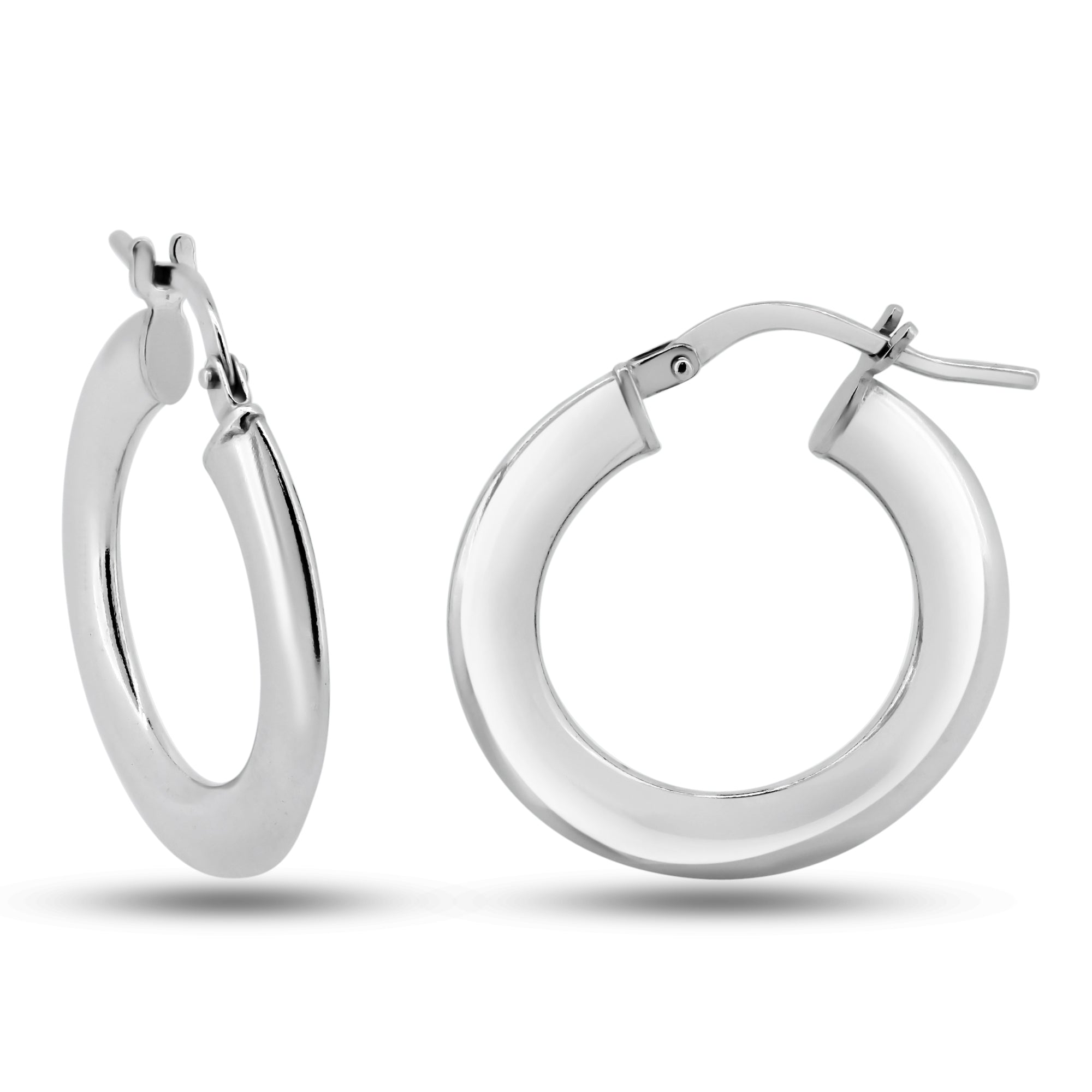 Rhodium Plated 925 Sterling Silver Silver 2mm Hollow Loop Latch Back Earrings - ARE00034RH