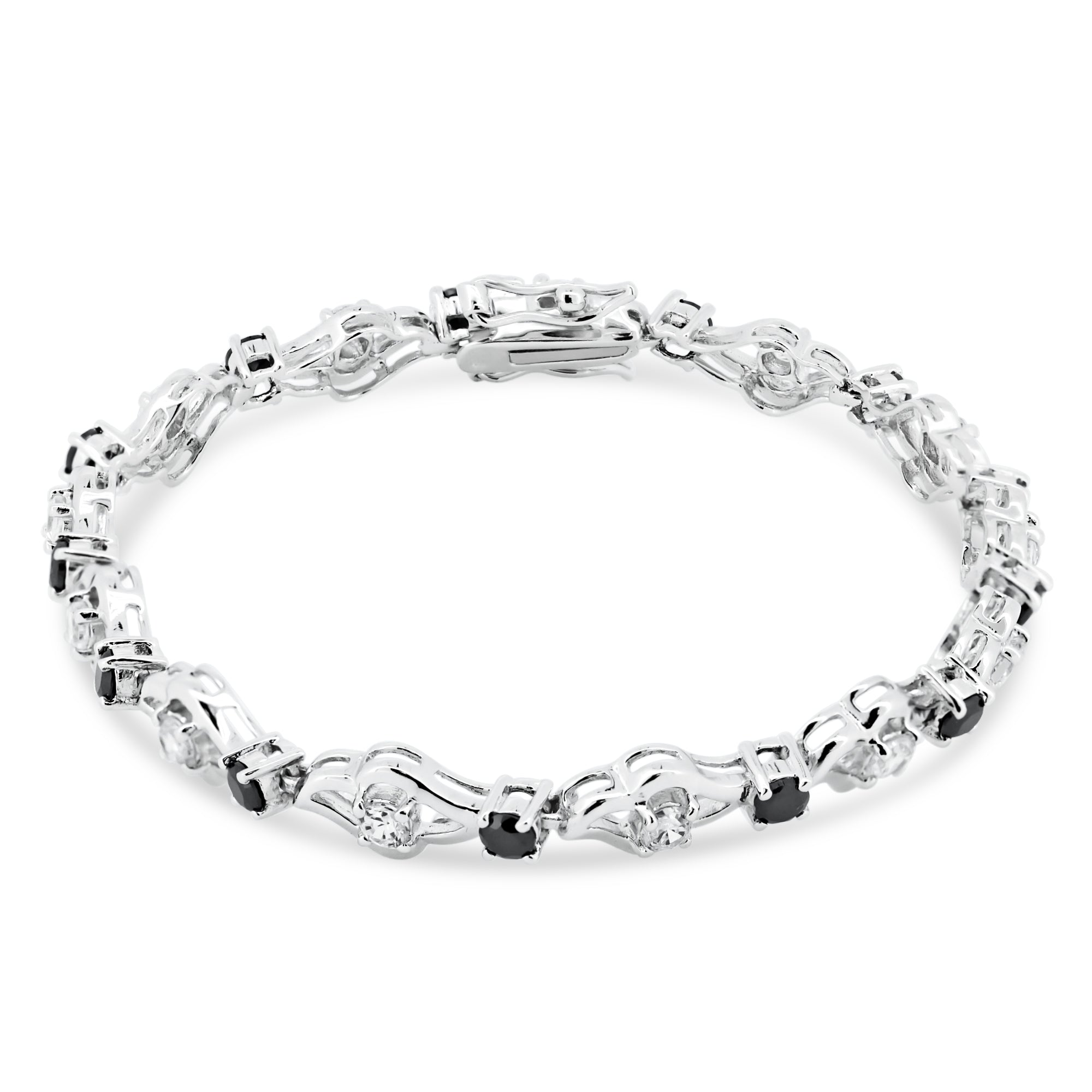 Silver 925 Open Link Black CZ Bracelet - BGB00097