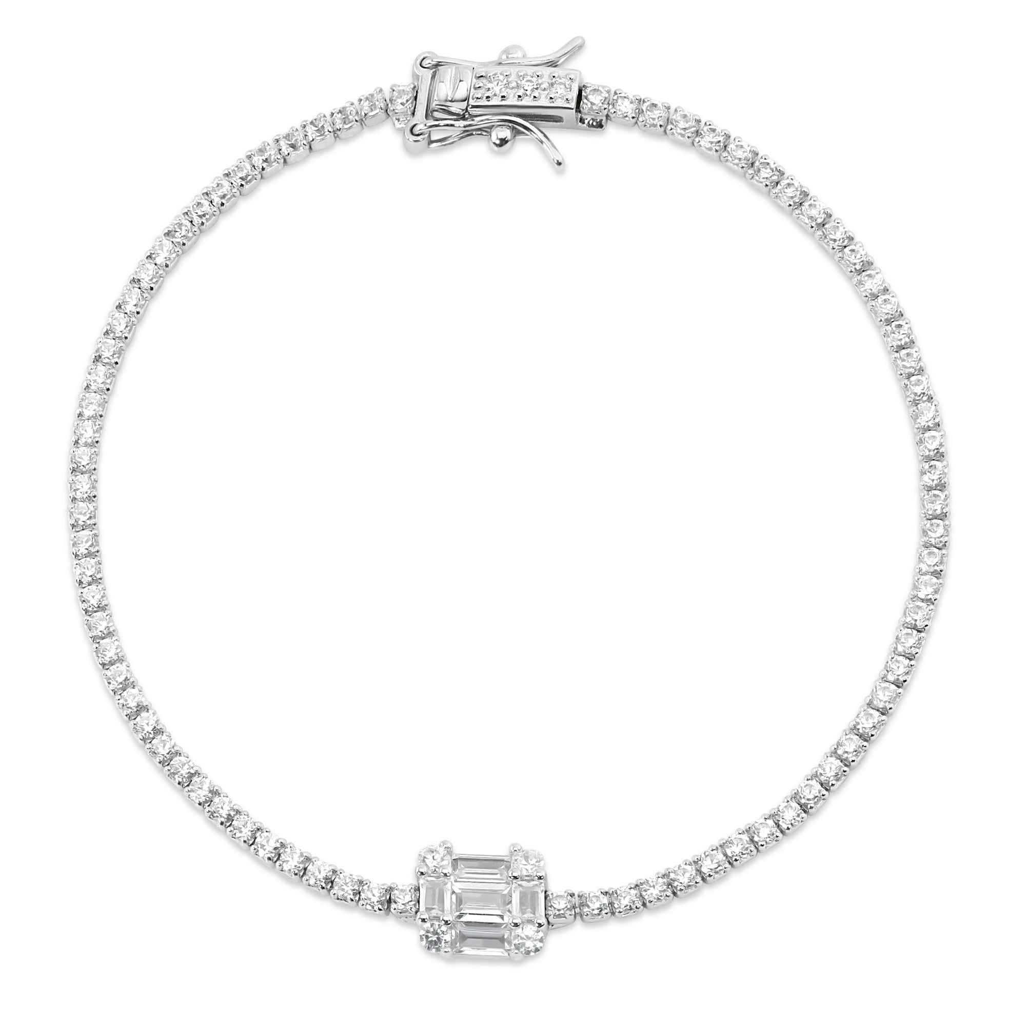 Rhodium Plated 925 Sterling Silver Tennis 2mm CZ Bracelet - BGB00387