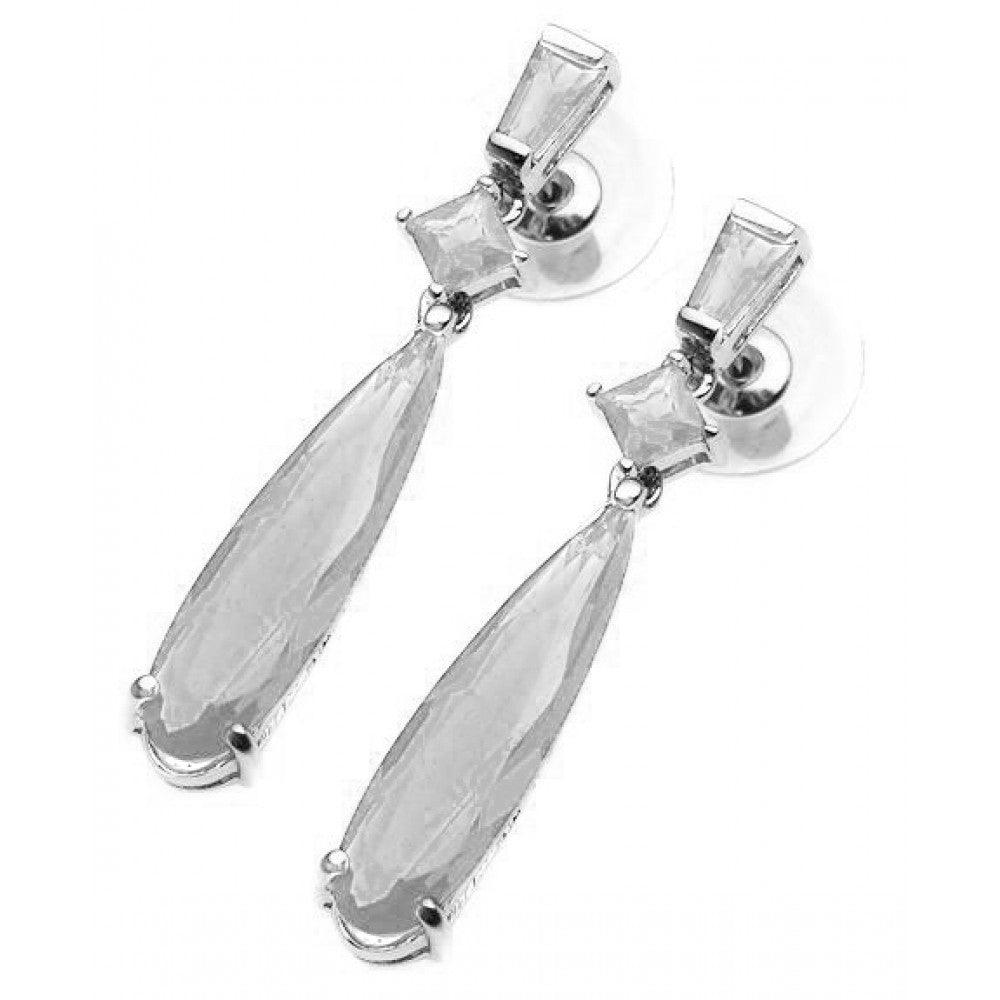 Silver 925 Rhodium Plated Multishape Marquis Clear CZ Dangling Earrings - BGE00066CLR