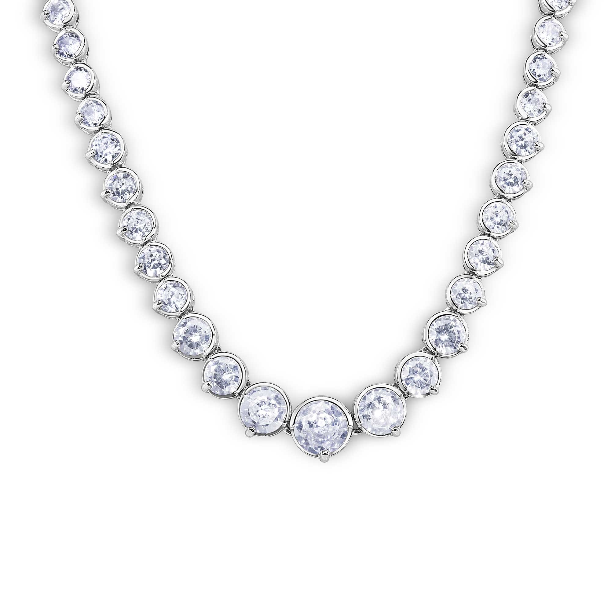 Silver 925 Rhodium Plated Chain CZ Tennis Necklace - BGP00451