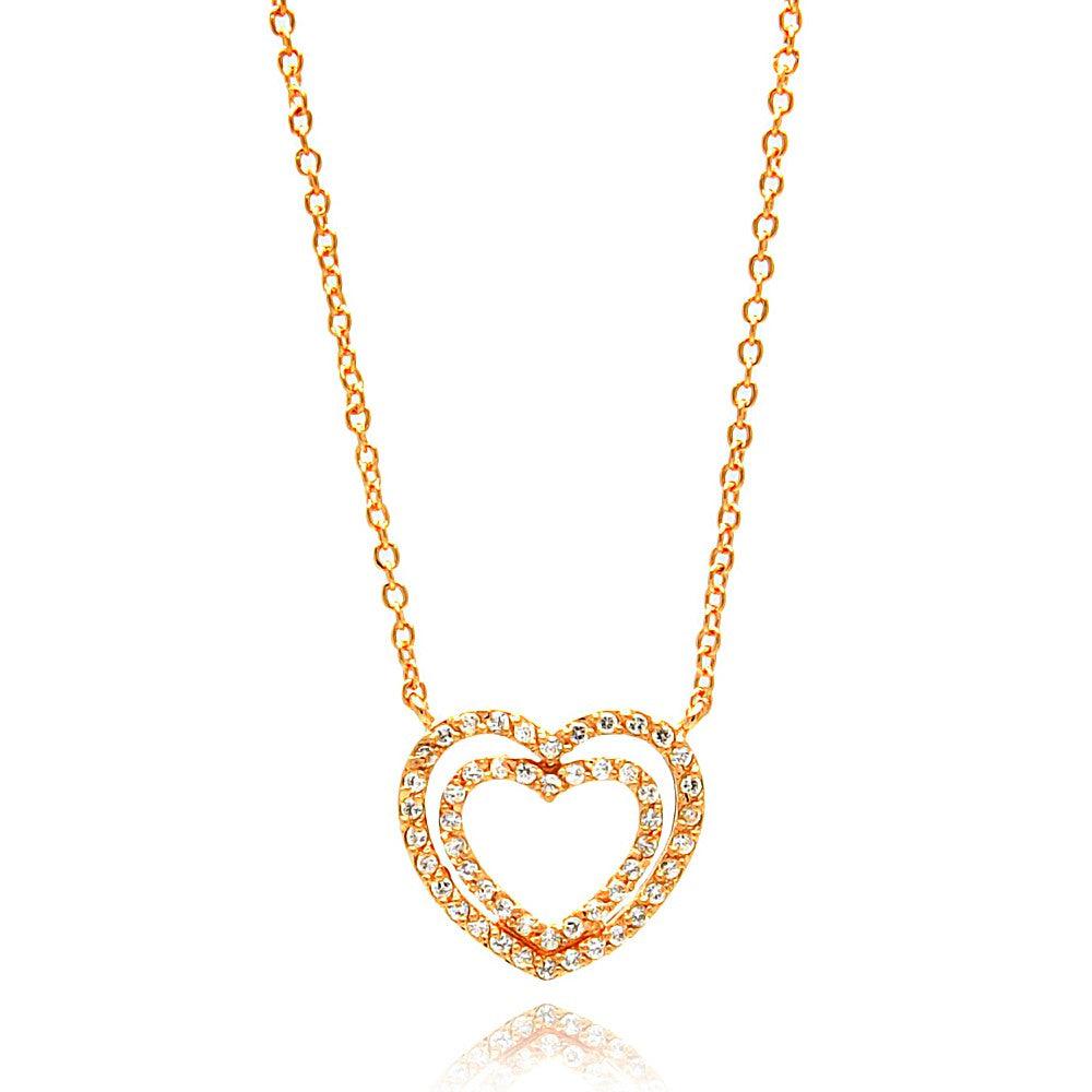 Silver 925 Rose Gold Plated Open Heart CZ Necklace - BGP00692RGP