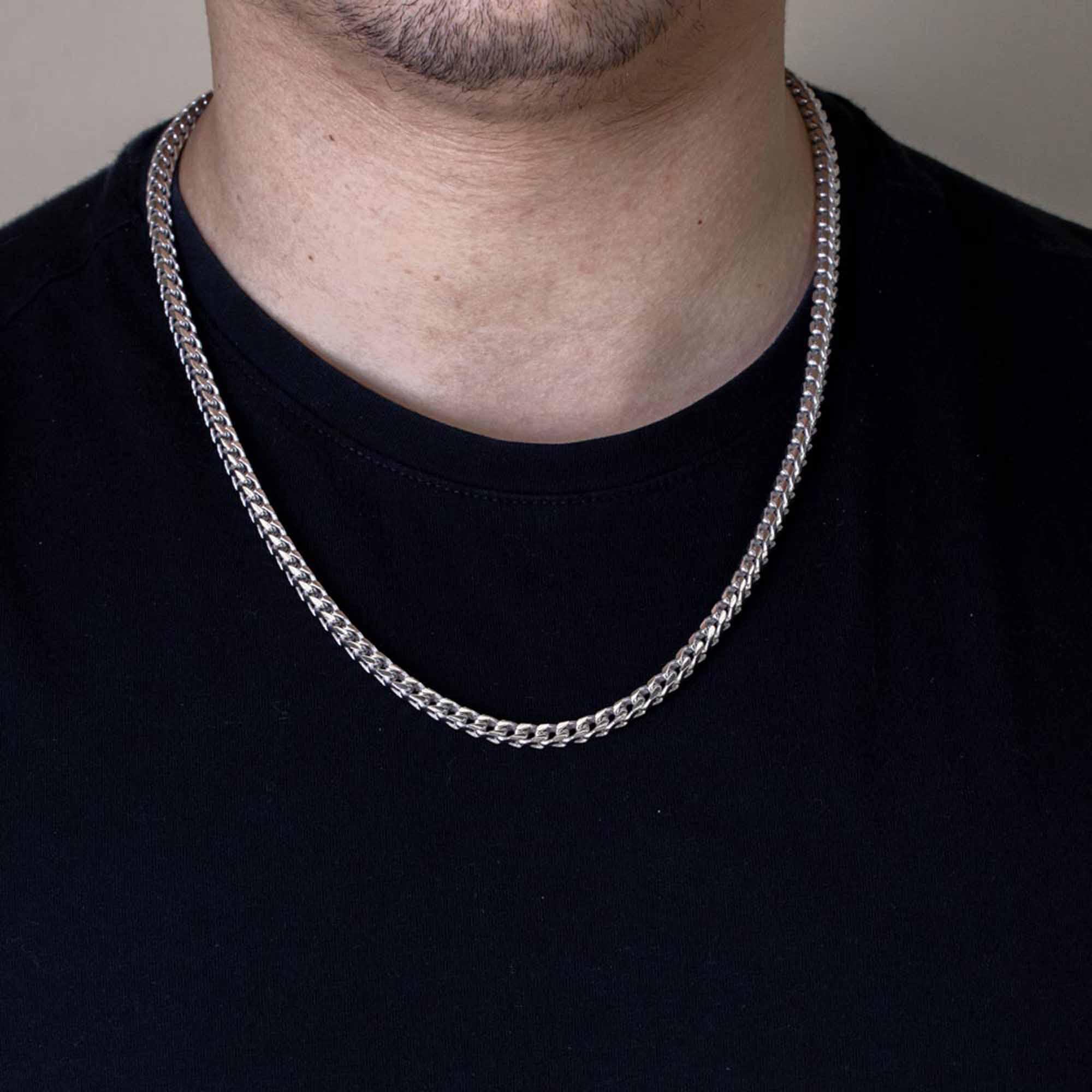 Rhodium Plated 925 Sterling Silver Franco 420 Chain 4.2mm - CH323 RH