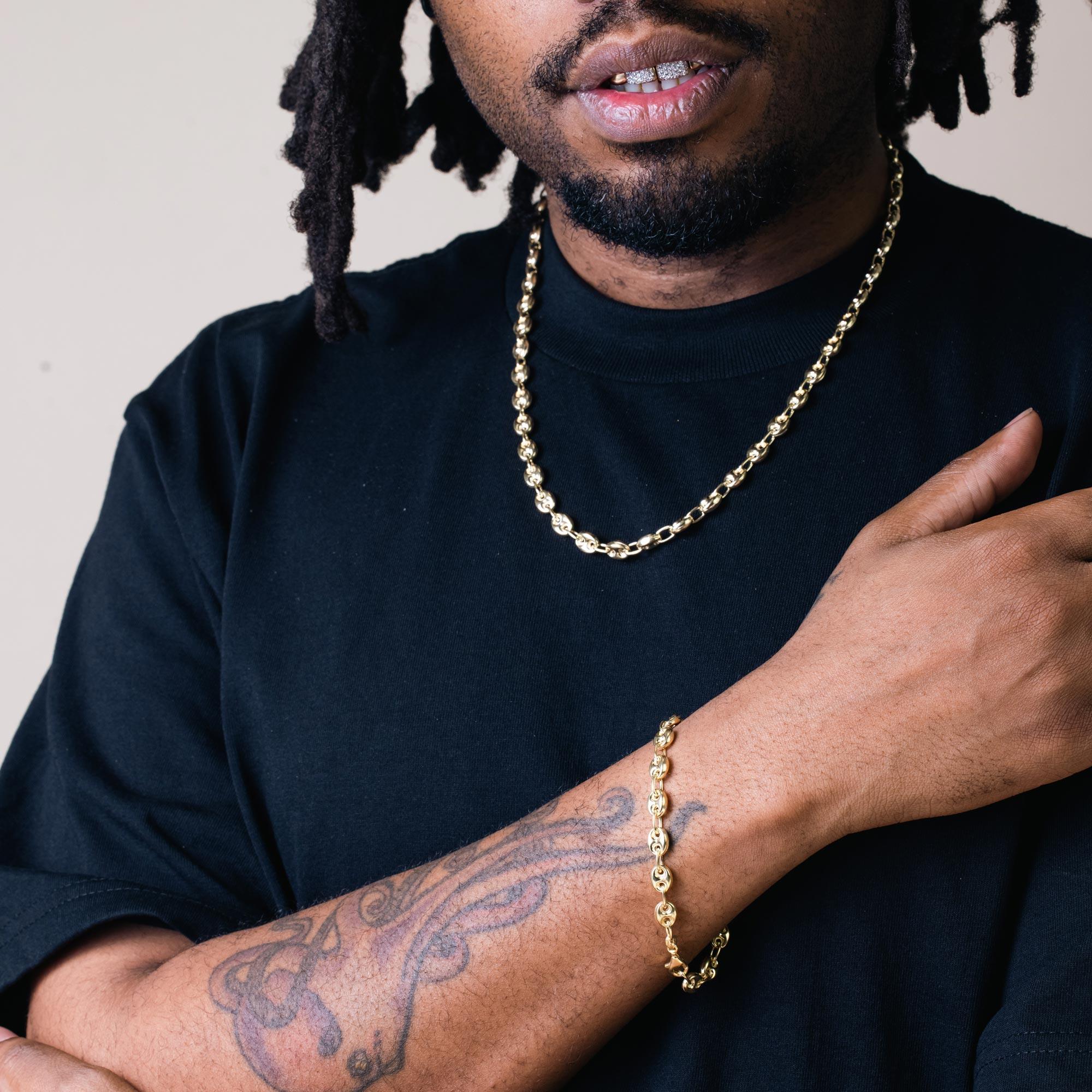 Gold Plated 925 Sterling Silver Puffed Mariner Chain 7mm - CH537 GP