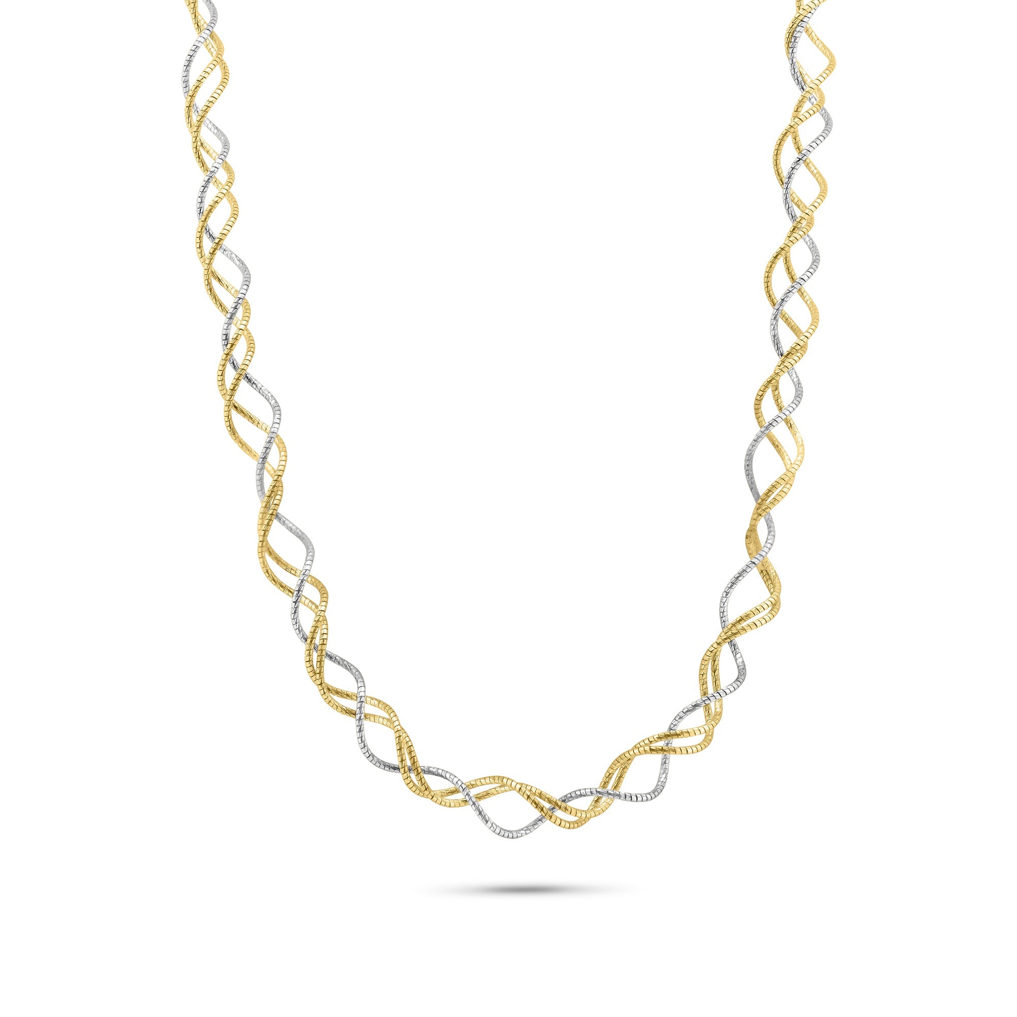 Sterling Silver 2 Toned Gold and Rhodium Plated Triple Twisted Italian Necklace - ECN00003GP