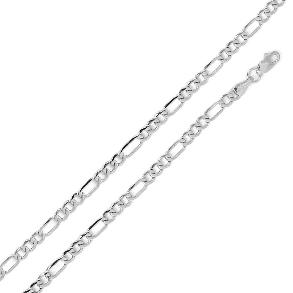 Rhodium Plated 925 Sterling Silver Flat Light Weight Figaro 100 Chain 4mm - CH1-100 RH