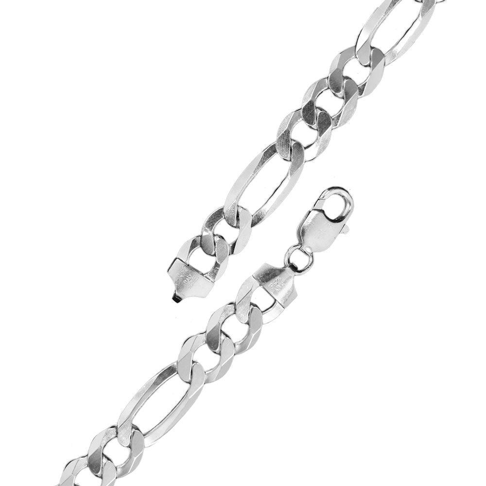 Rhodium Plated 925 Sterling Silver Flat Light Weight Figaro 180 Chain 6.8mm - CH1-180 RH