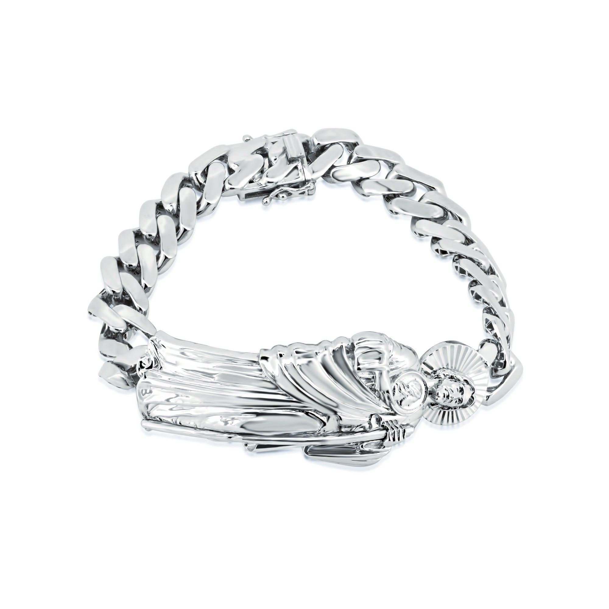 Rhodium Plated 925 Sterling Silver St Jude Cuban 10.8mm Cuban Bracelet - GMB00122