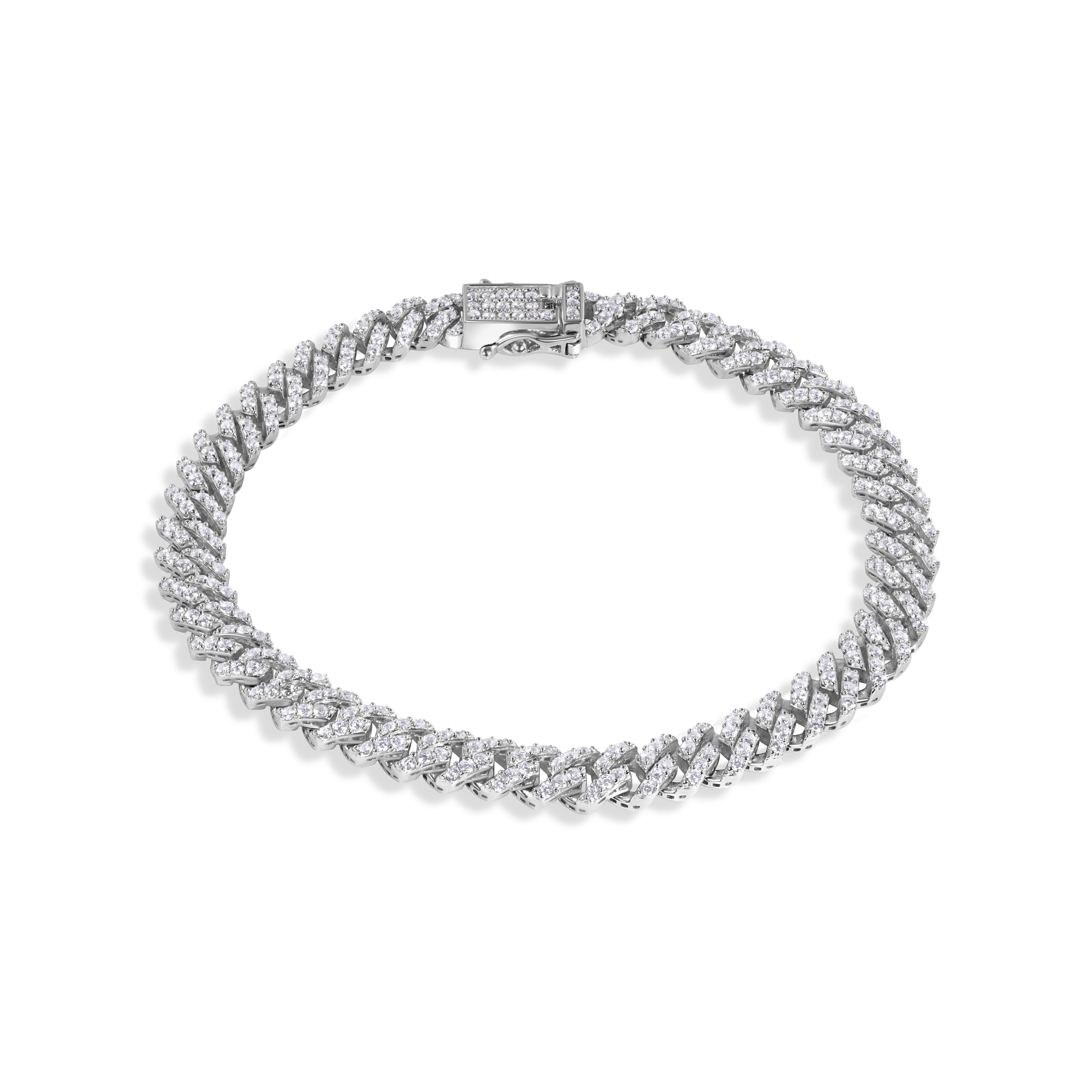 Rhodium Plated 925 Sterling Silver 6.6mm CZ Encrusted Monaco Bracelet - GMB00130