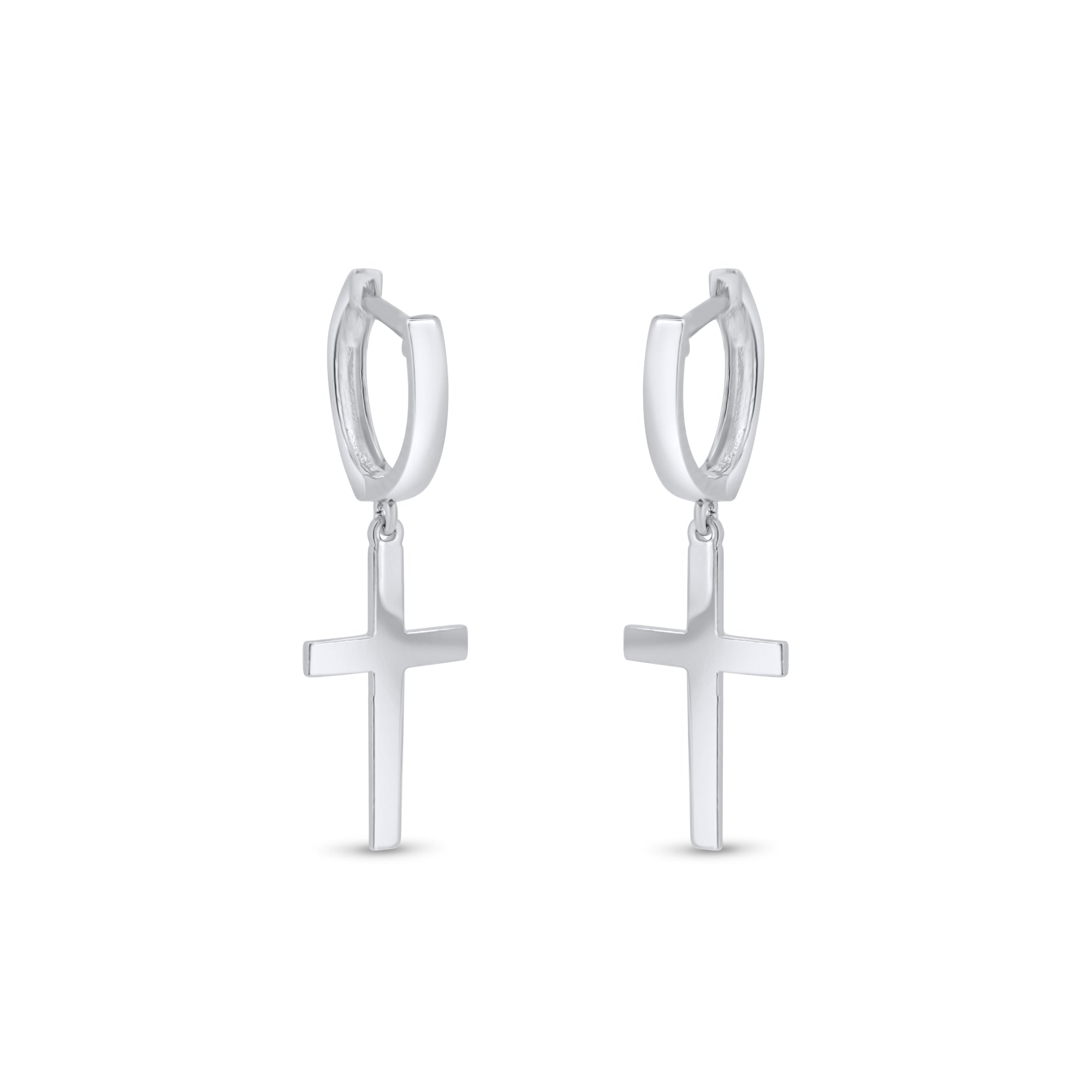 Rhodium Plated 925 Sterling Silver Cross 10mm Hoop Huggie Earrings - GME00147