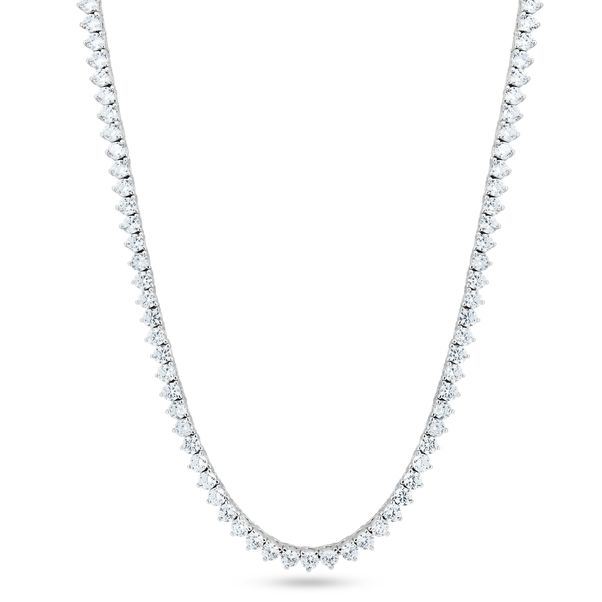 Rhodium Plated 925 Sterling Silver Round CZ Prong Set Tennis Necklace - GMN00196