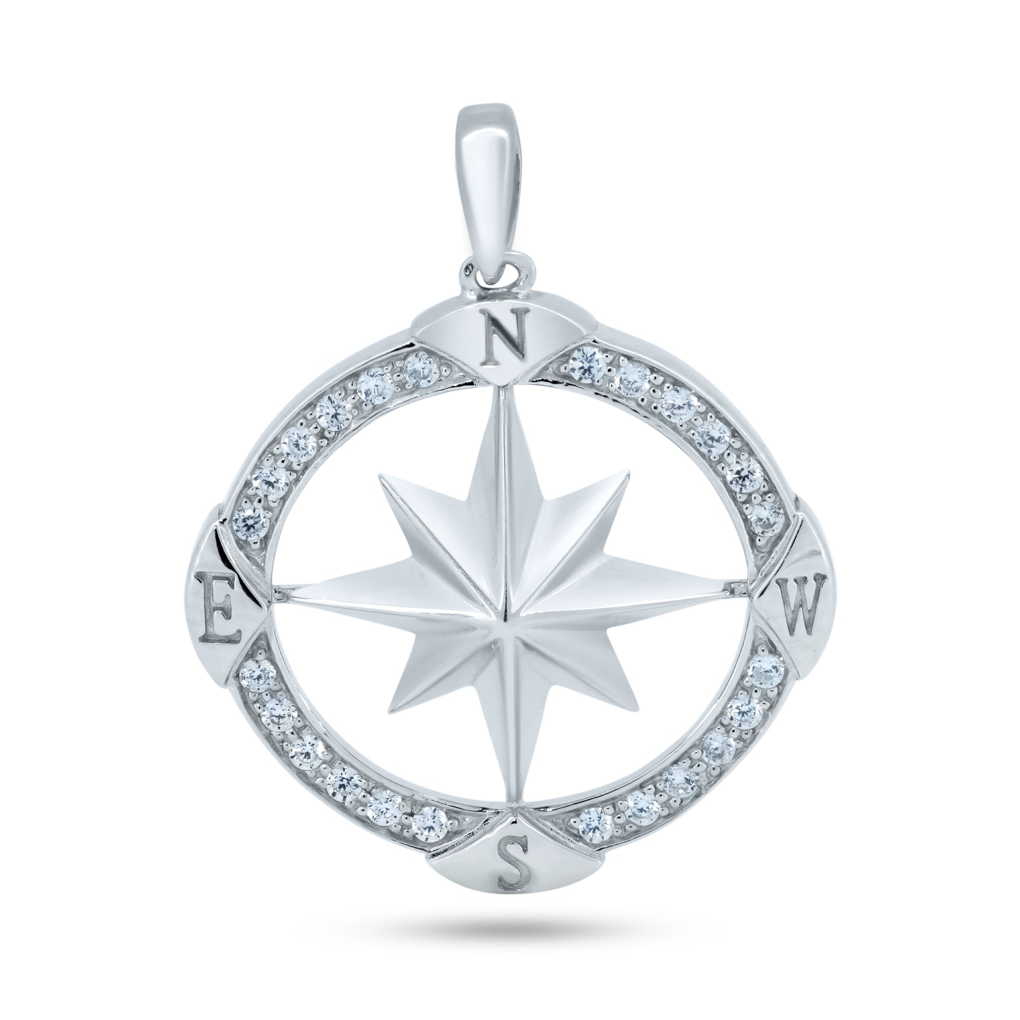 Rhodium Plated 925 Sterling Silver CZ Large Northern Star Pendant - GMP00104