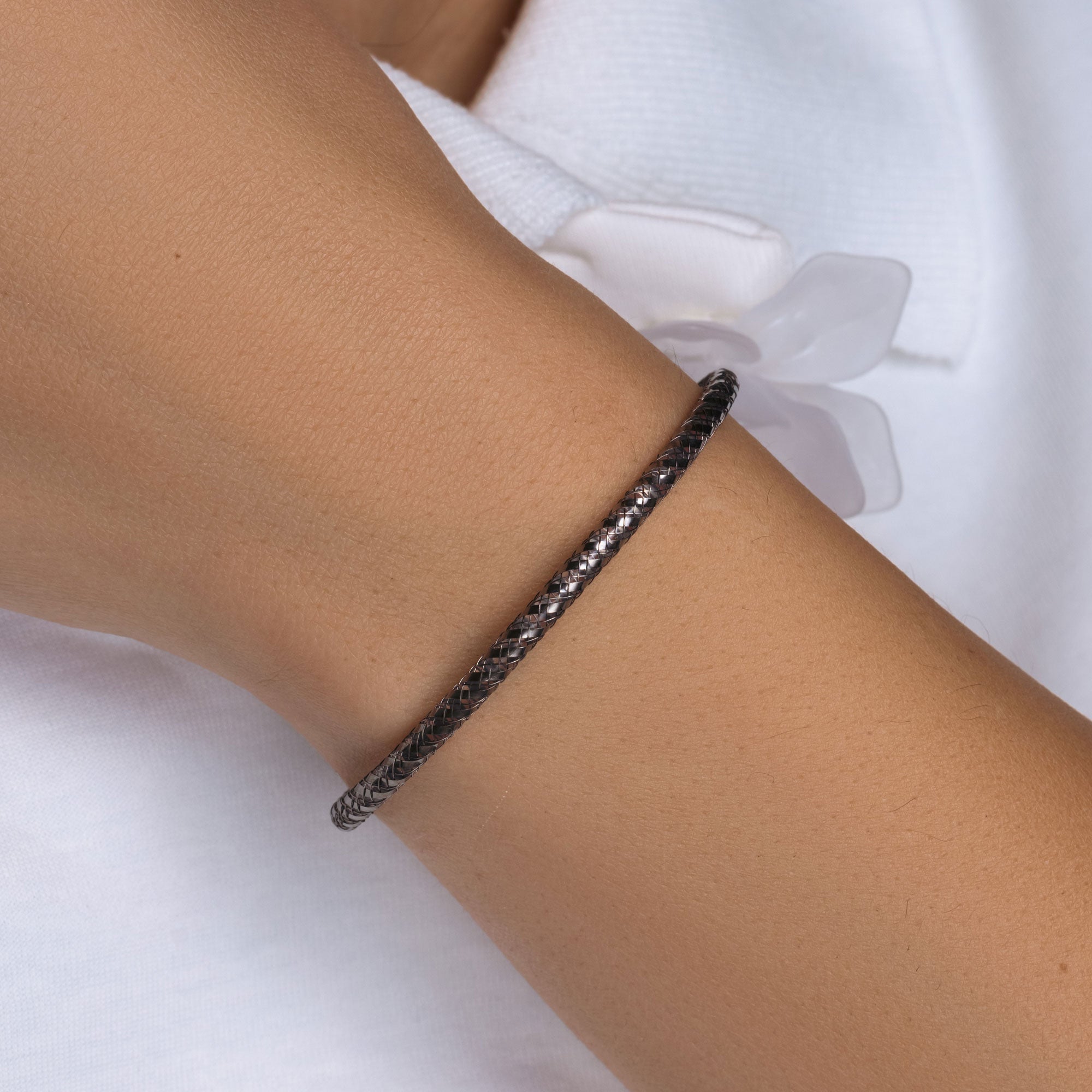 Silver 925 Black Rhodium Plated Italian Weave Bracelet - ITB00047BLK