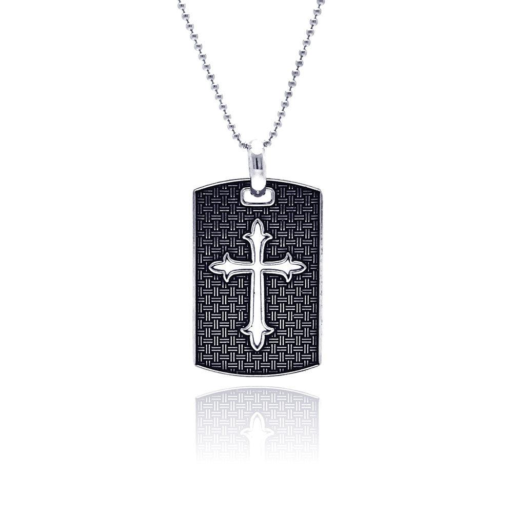 Oxidized 925 Sterling Silver Textured Religious Tag - OXP00011