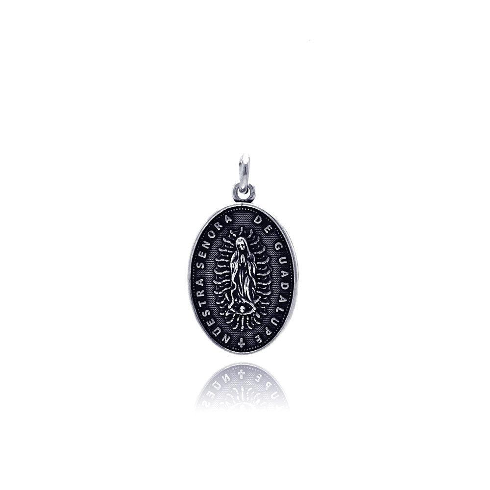 Oxidized 925 Sterling Silver Disc Guadalupe Pendant - OXP00029