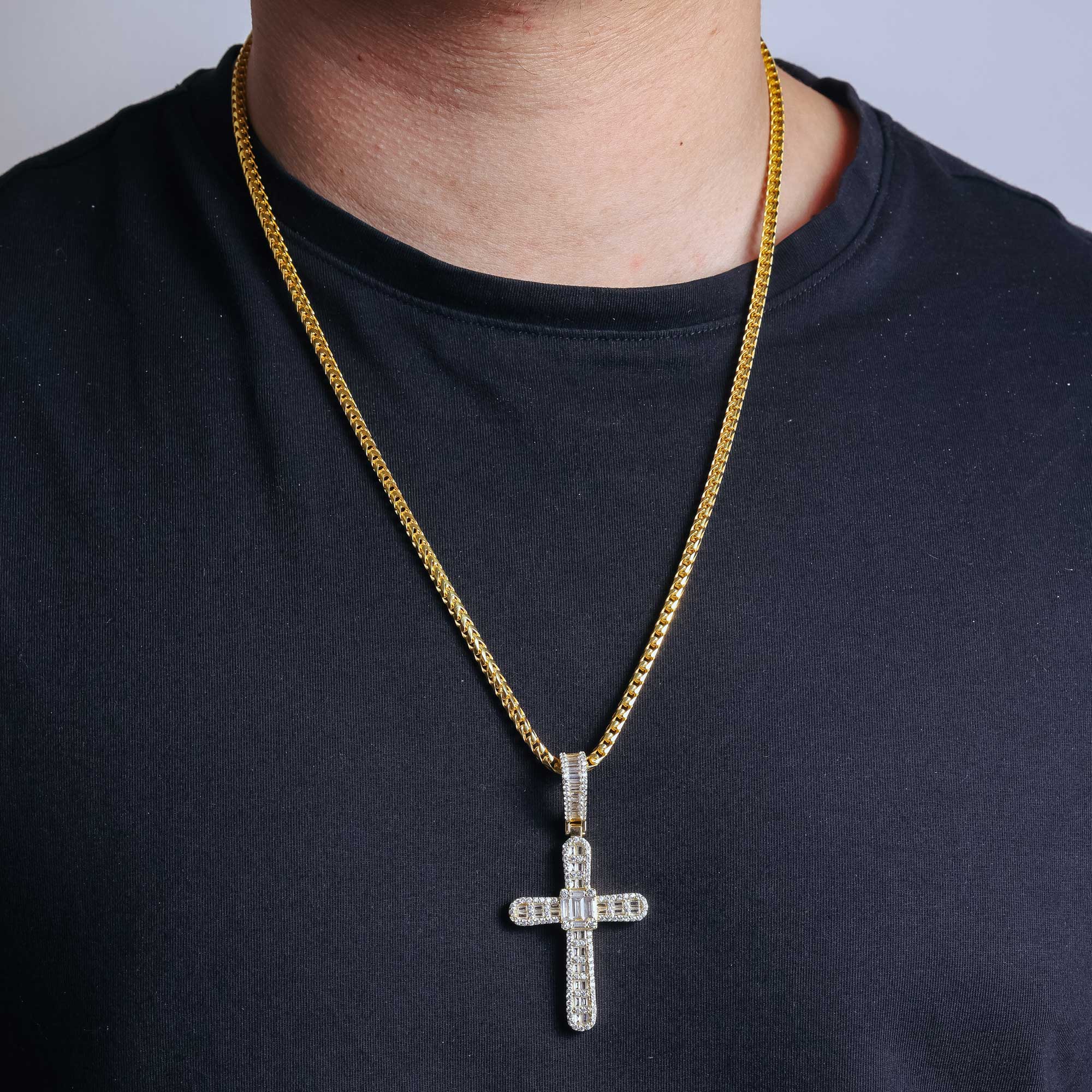 Gold Plated 925 Sterling Silver CZ  Cross Hip Hop Pendant - SLP00270GP