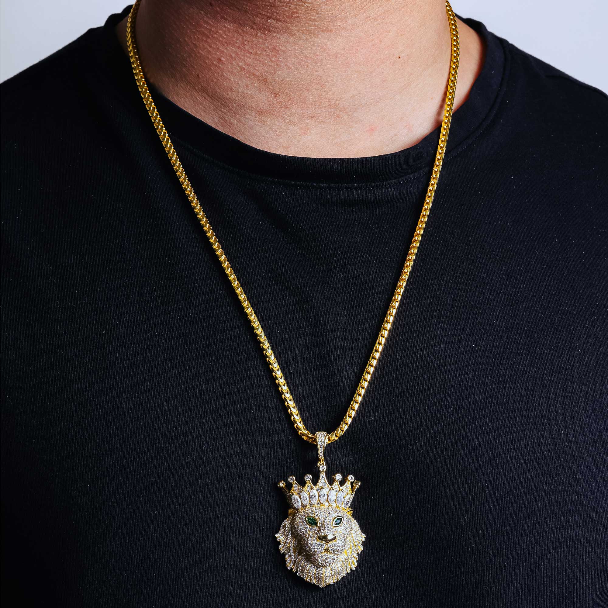 Gold Plated 925 Sterling Silver CZ King Lion Hip Hop Pendant - SLP00274GP