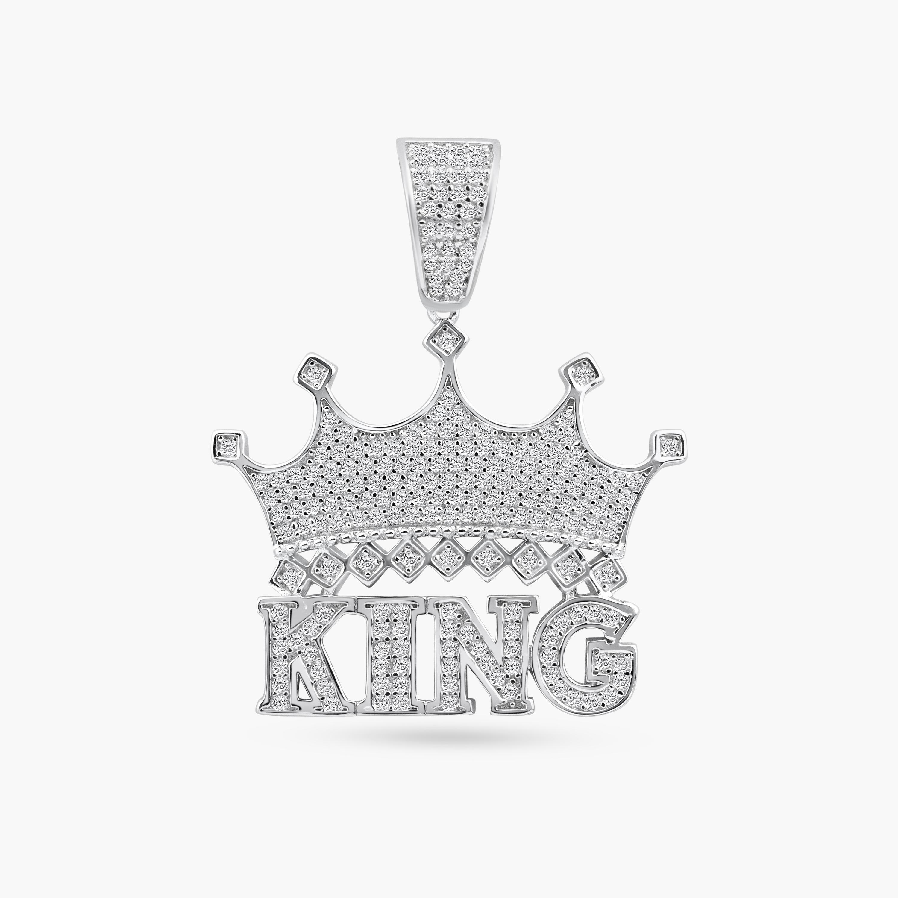 Rhodium Plated 925 Sterling Silver Crown King Clear CZ Pendant - SLP00346