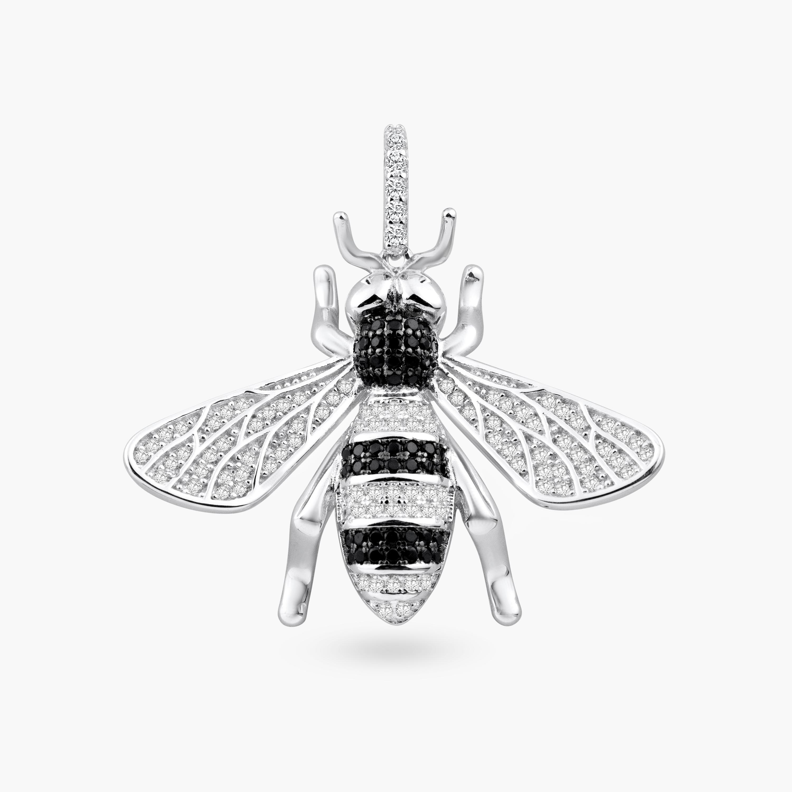 Rhodium Plated 925 Sterling Silver Hornet CZ Pendant - SLP00349