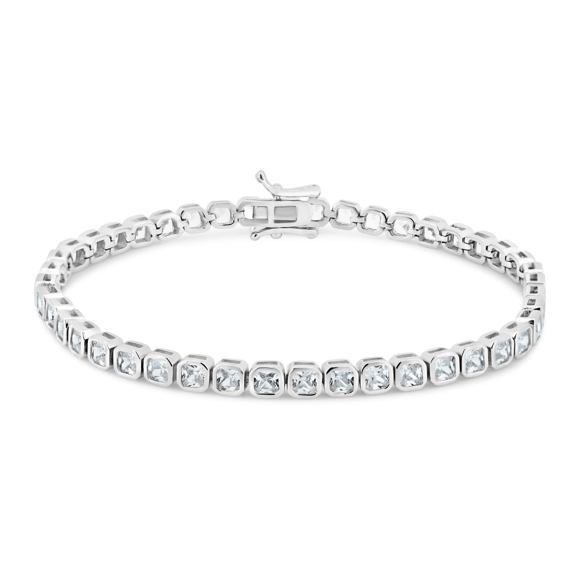 Rhodium Plated 925 Sterling Silver Square CZ 4mm Tennis Bracelet - STB00623