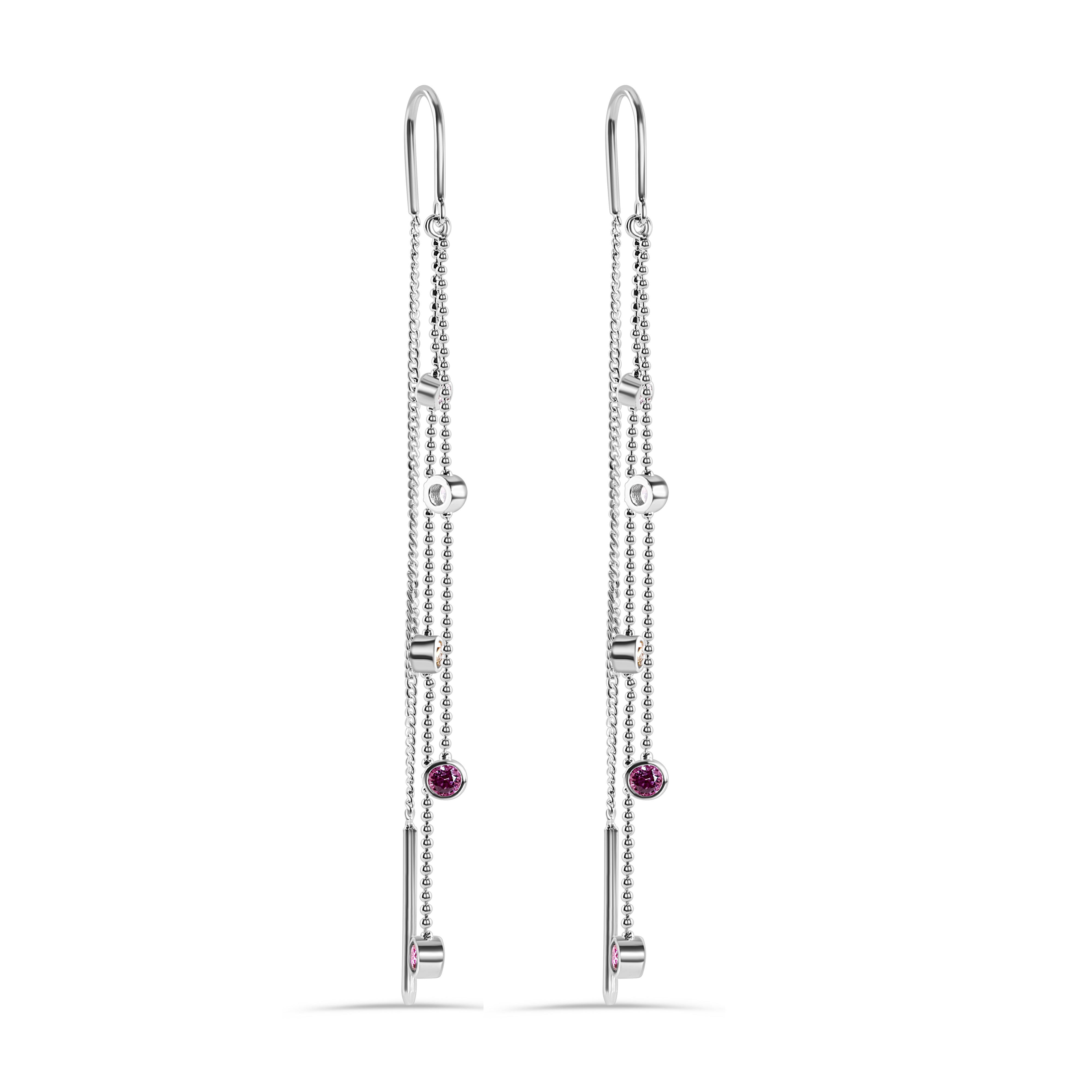 Rhodium Plated 925 Sterling Silver Three Strand Round Multi Color CZ Dangling Earring - STE00081