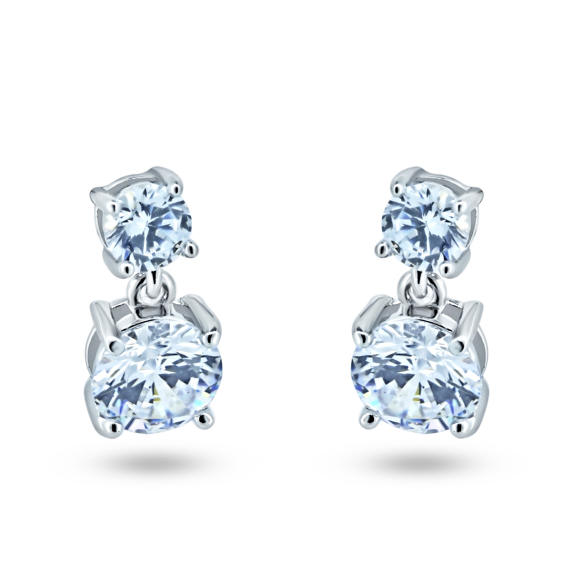 Sterling Silver Rhodium Plated Dangling Round CZ Earring - STE01361