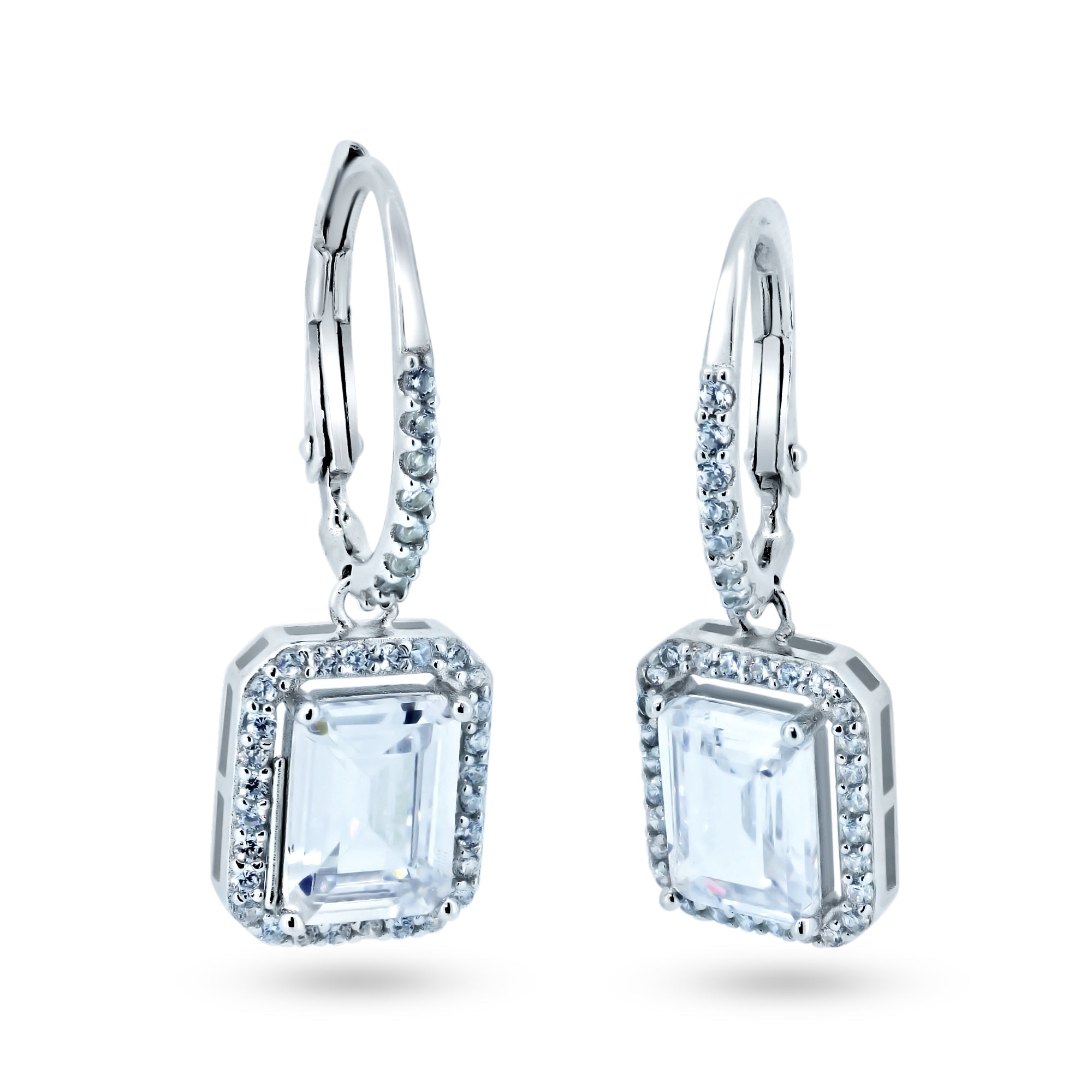 Sterling Silver Rhodium Plated Dangling CZ Leverback Earrings - STE01367