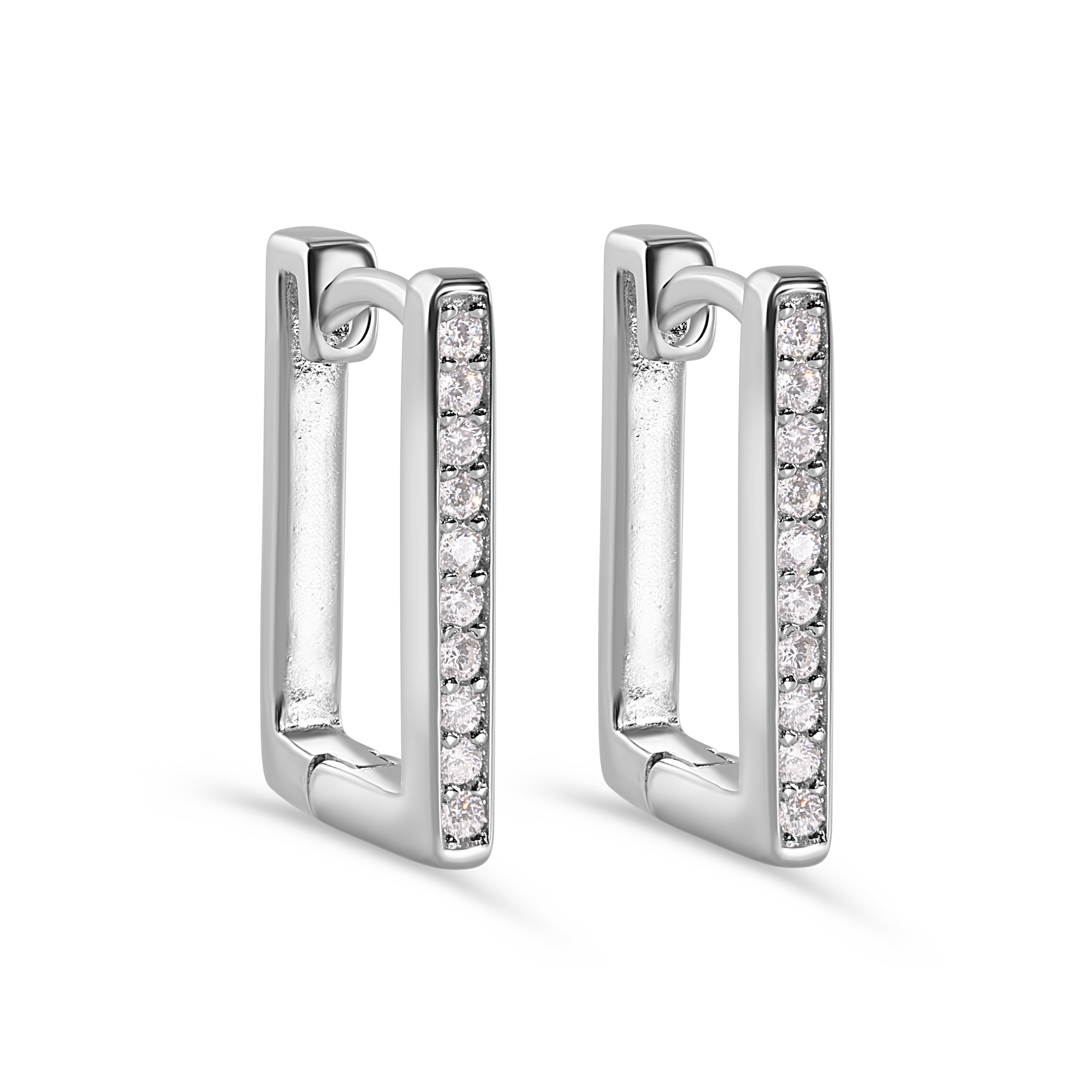 Rhodium Plated 925 Sterling Silver Square Clear CZ Latch Lock Earring - STE01382