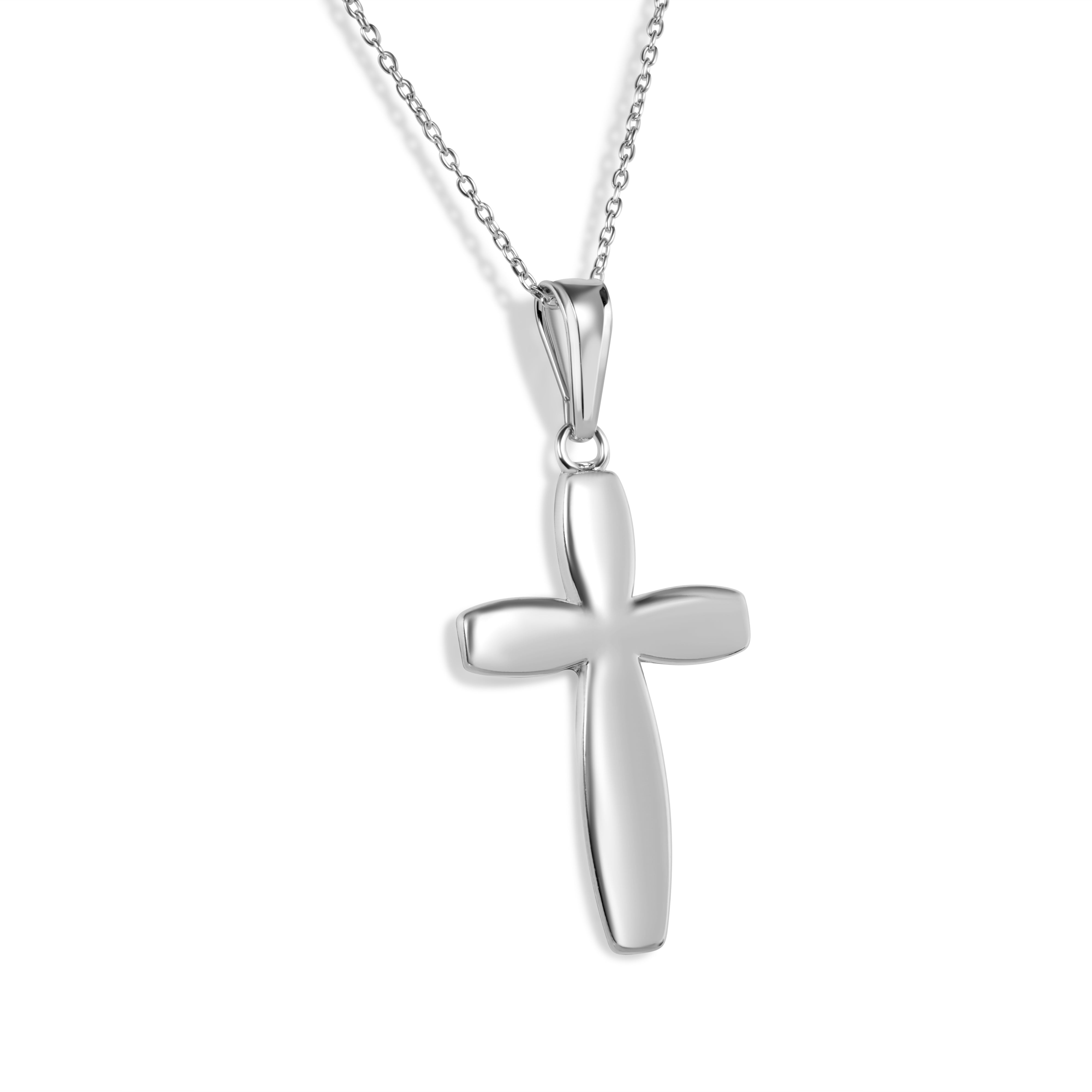 Rhodium Plated 925 Sterling Silver Cross Adjustable Necklace - STP00047A