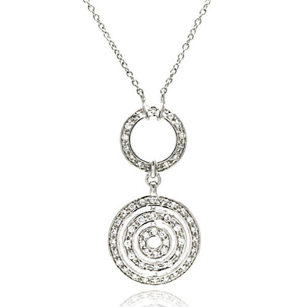 Closeout-Silver 925 Clear CZ Rhodium Plated Multi Circle Pendant Necklace - STP00185