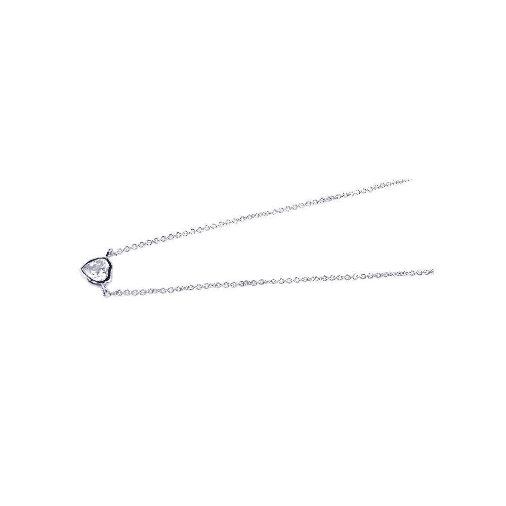 Rhodium Plated 925 Sterling Silver Heart Solitaire CZ Necklace - STP00594