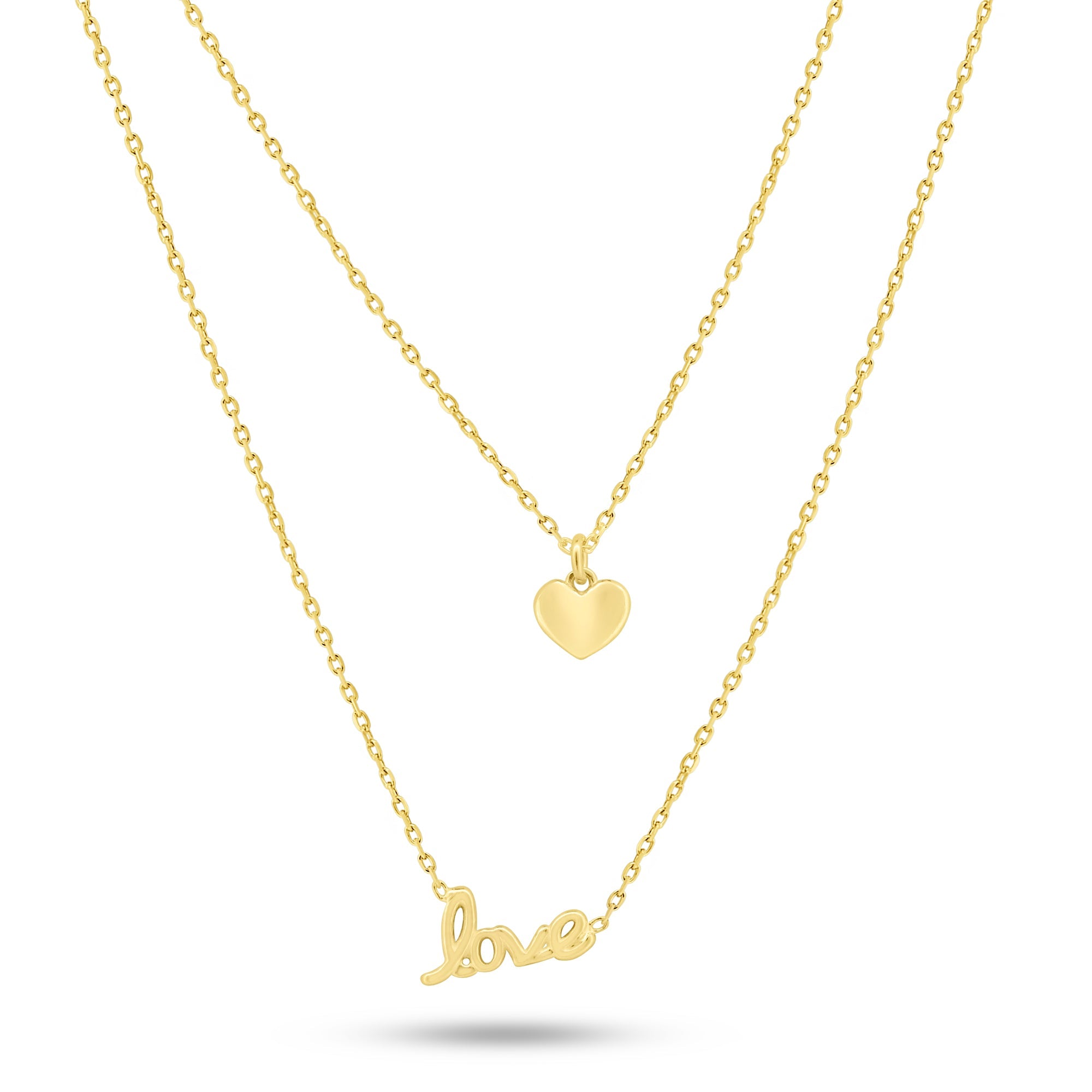 Gold Plated 925 Sterling Silver Dual Strand Love and Heart Adjustable Necklace - VGC18GP