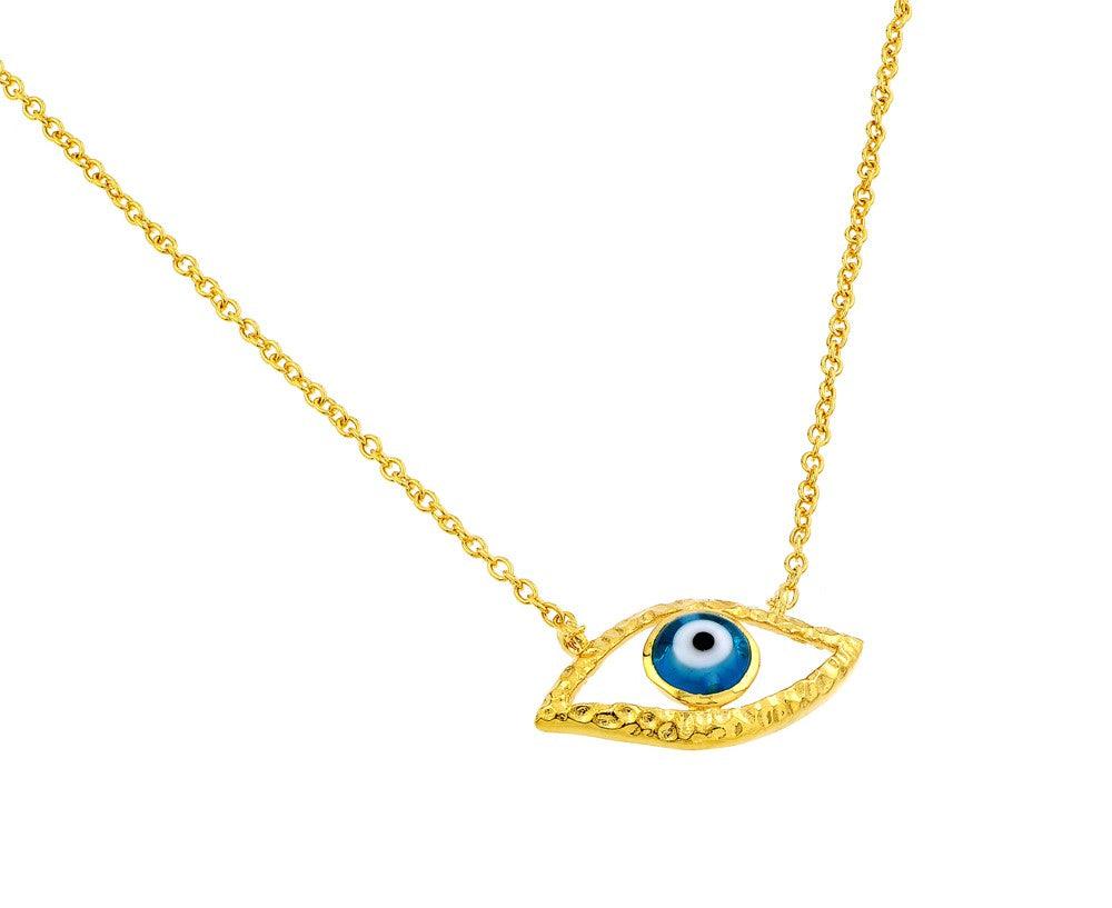 Silver 925 Gold Plated Blue Evil Eye Iris Pendant Necklace - BGP00842GP